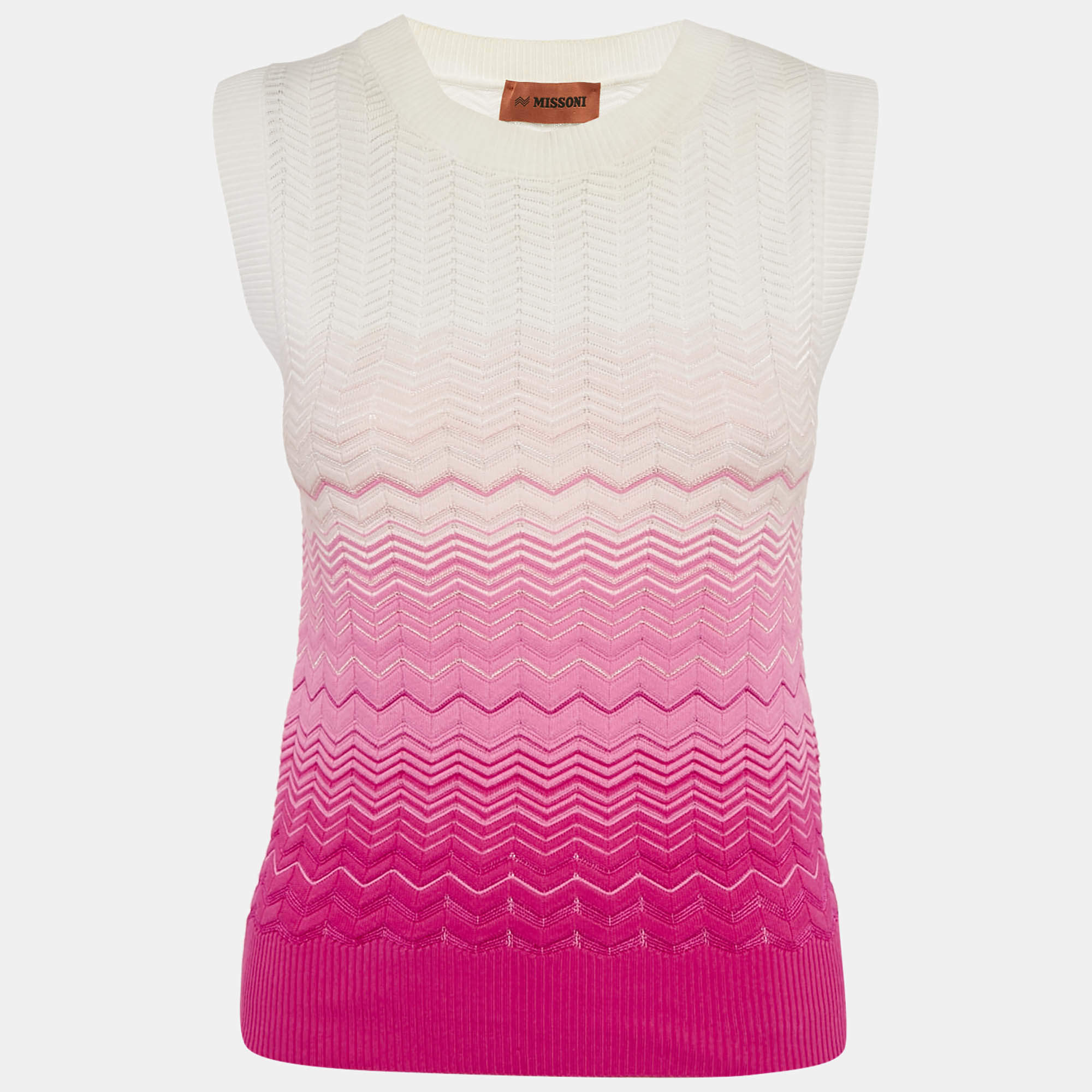 Pre Owned Missoni Pink/White Chevron Knit Sleeveless Top S