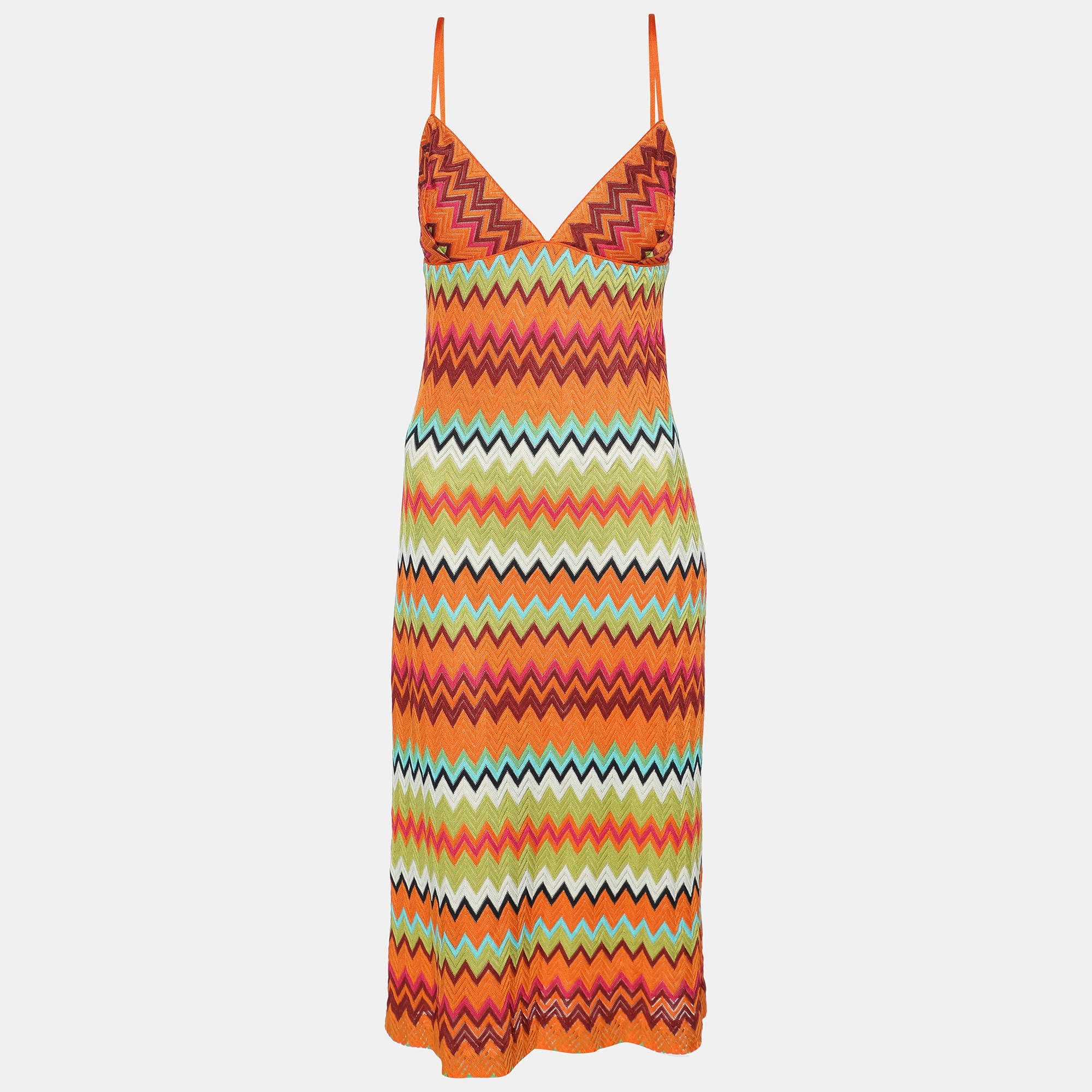 Missoni Multicolor Zig Zag Rayon Knit Midi Dress L