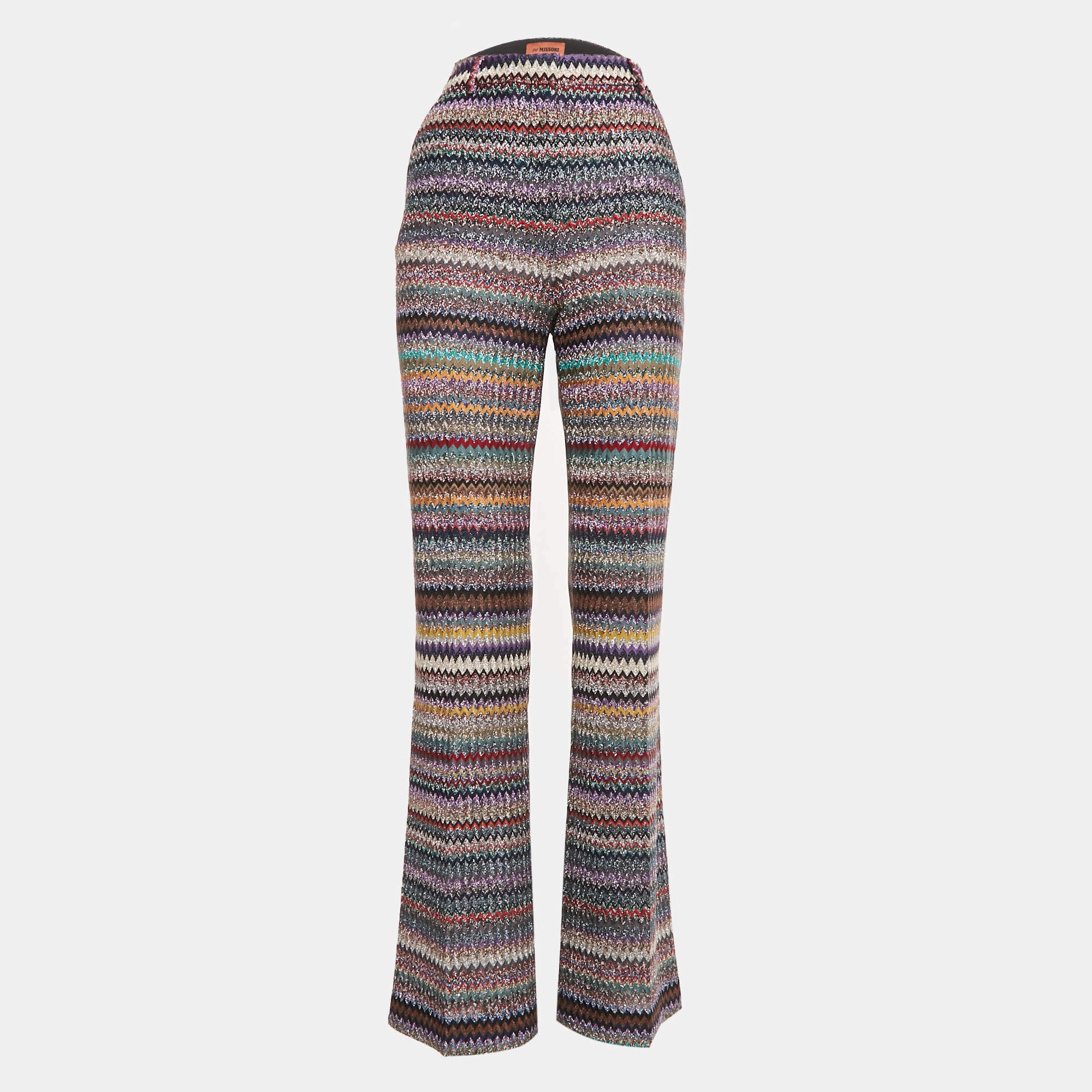 Pre Owned Missoni Multicolor Chevron Pattern Lurex Knit Wide Leg Trousers M