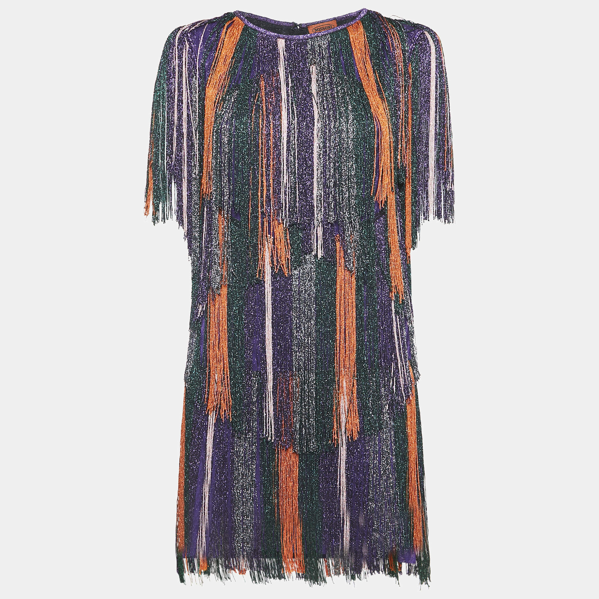 Missoni Purple Lurex Knit Fringed Mini Dress S