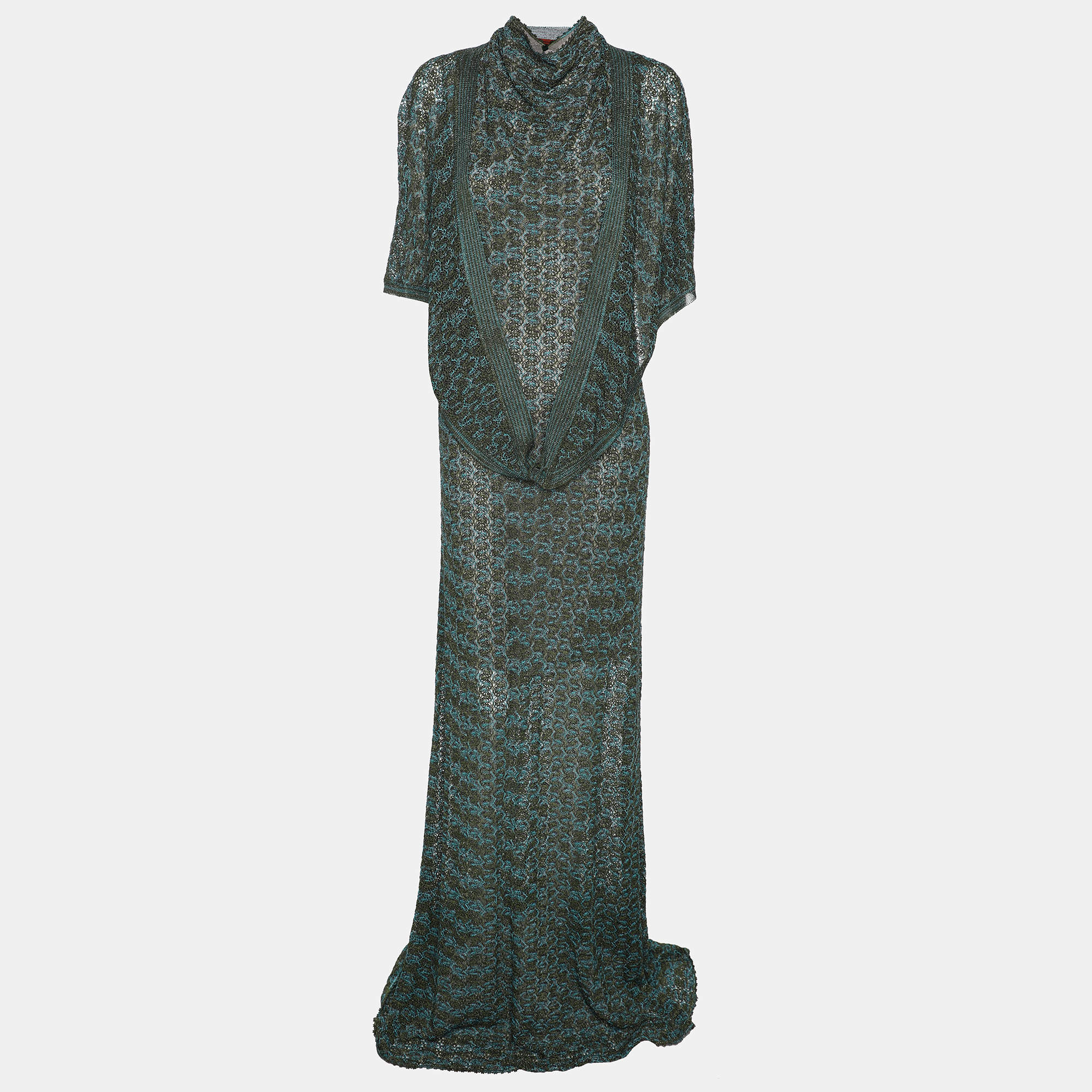 Missoni Green/Blue Rayon Blend Knit Maxi Dress L
