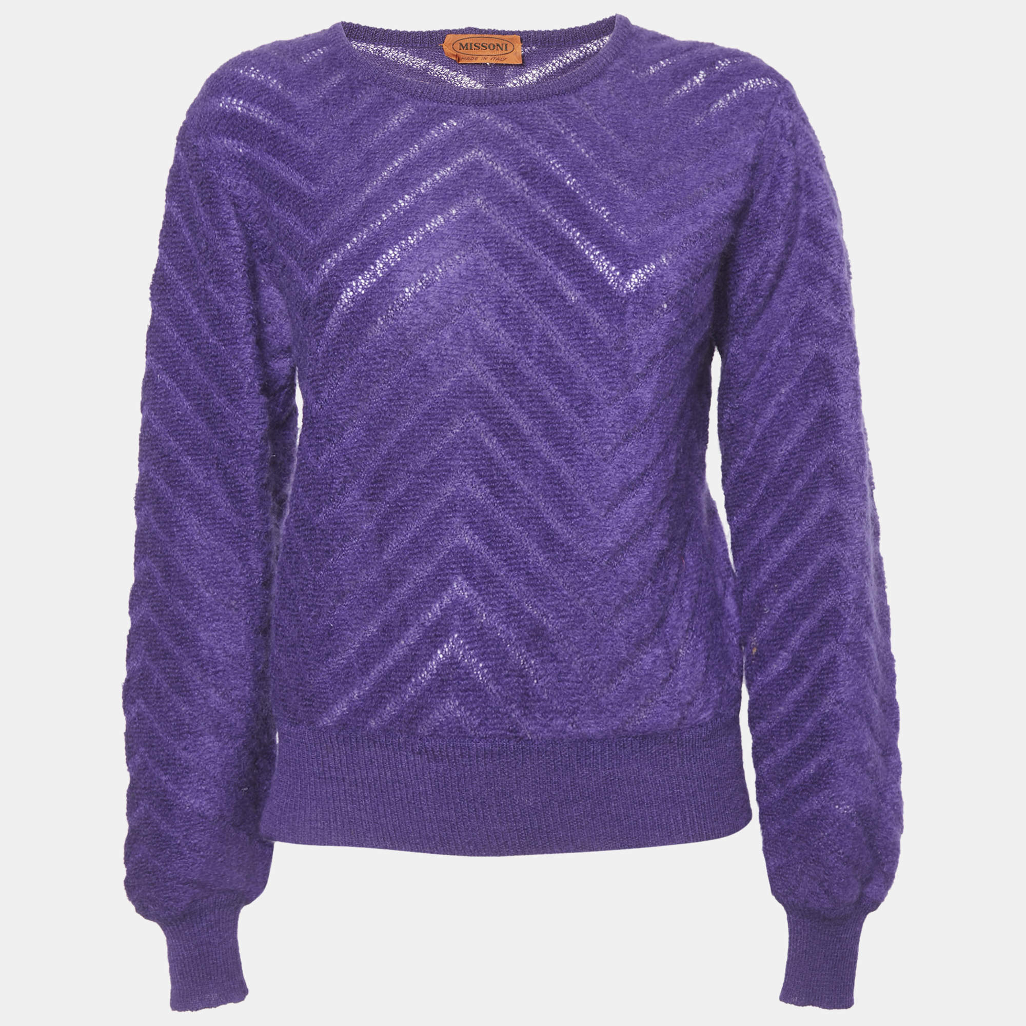 Missoni Vintage Purple Patterned Mohair Crew Neck Sweater S
