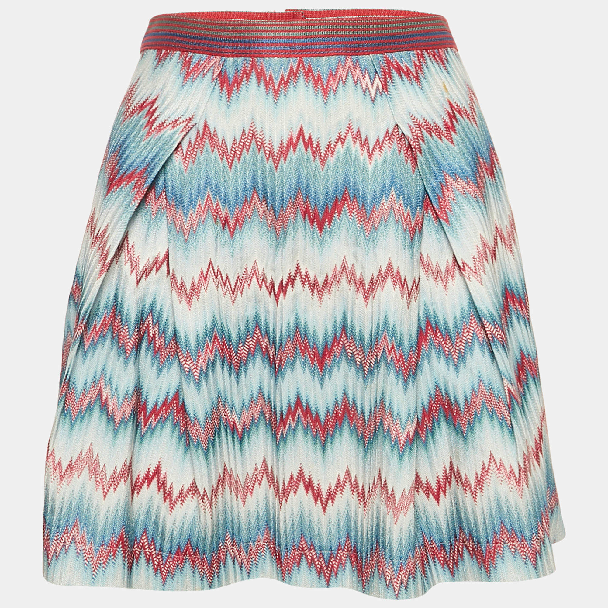 Missoni Blue Chevron Pattern Knit Mini Skirt S