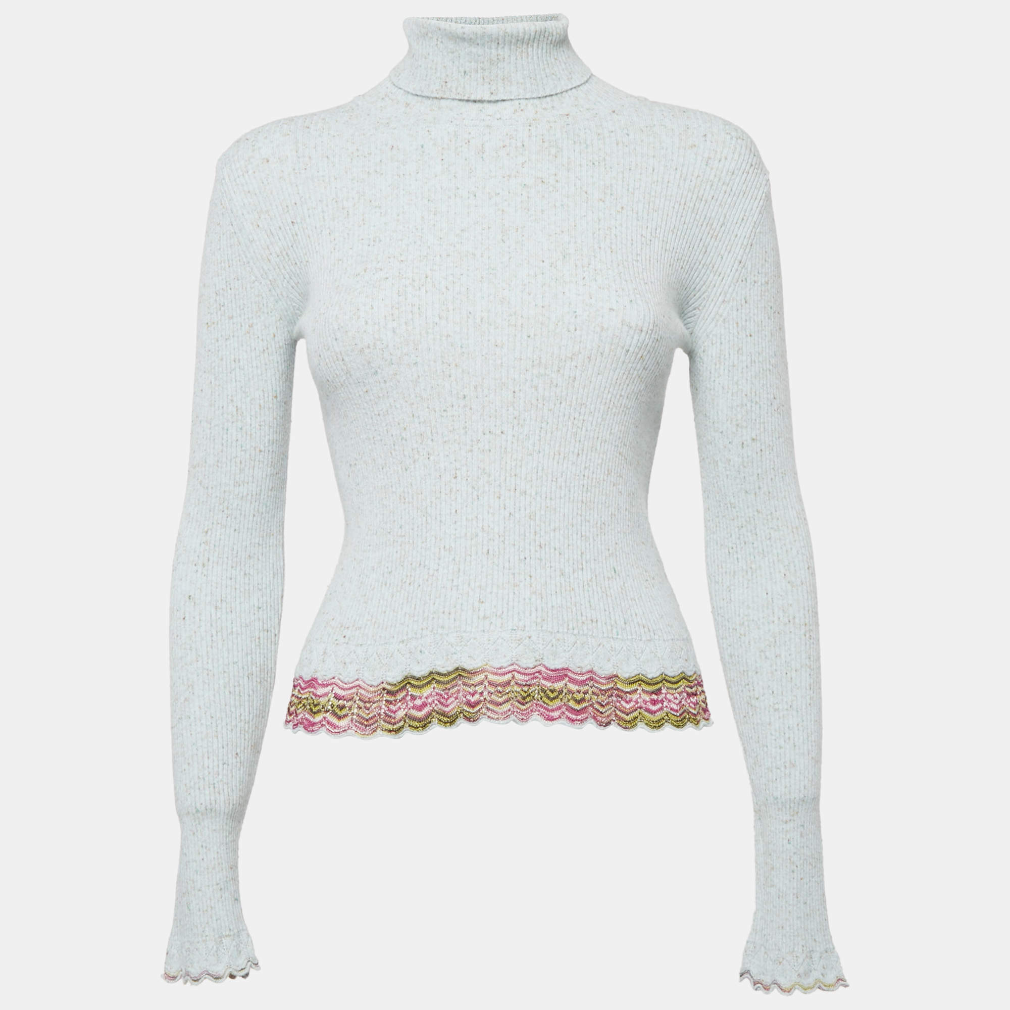 Pre Owned Missoni Light blue Rib Knit Turtle Neck Long Sleeve Sweater S
