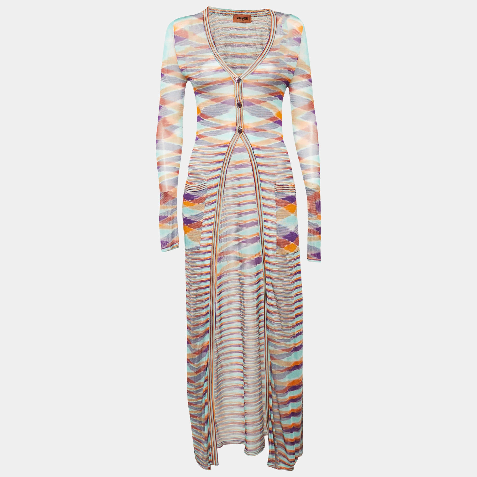 Missoni Multicolor Knit Button Front Long Cardigan S