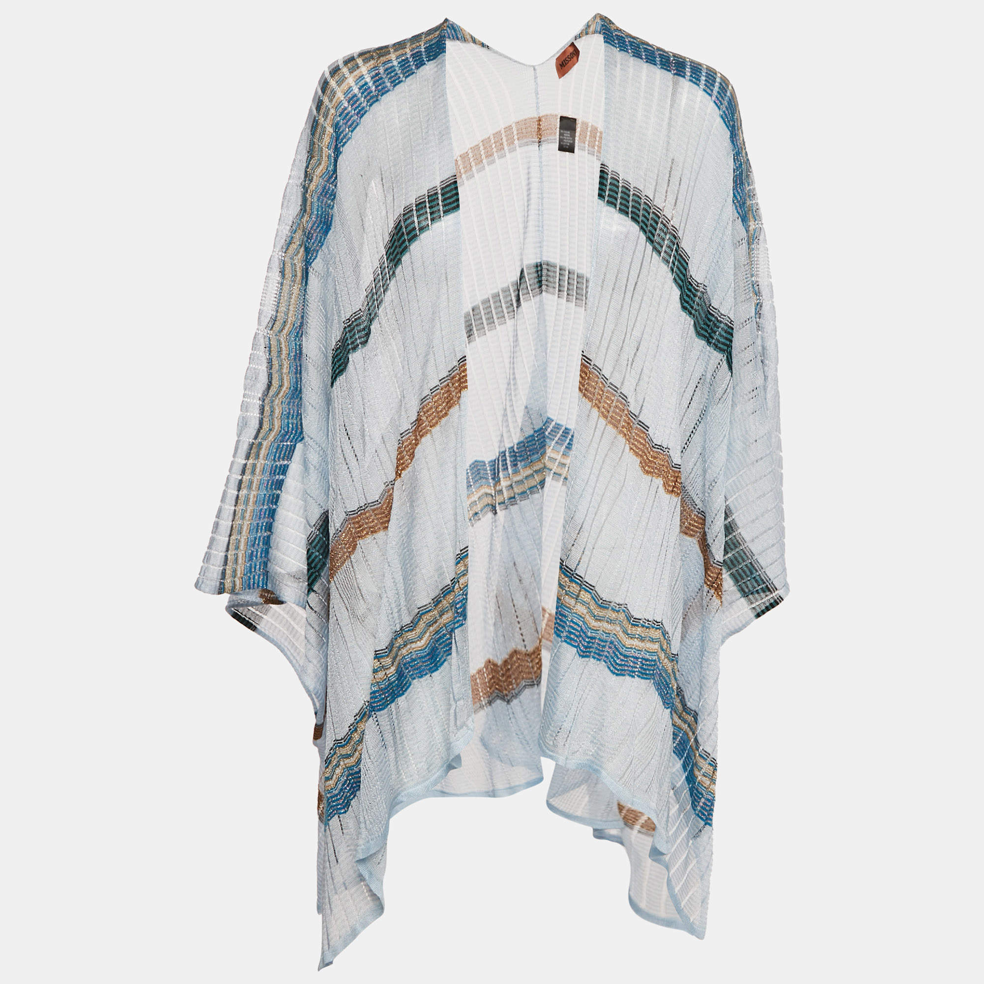 Pre Owned M Missoni Blue Lurex Knit Open Front Cardigan One Size 