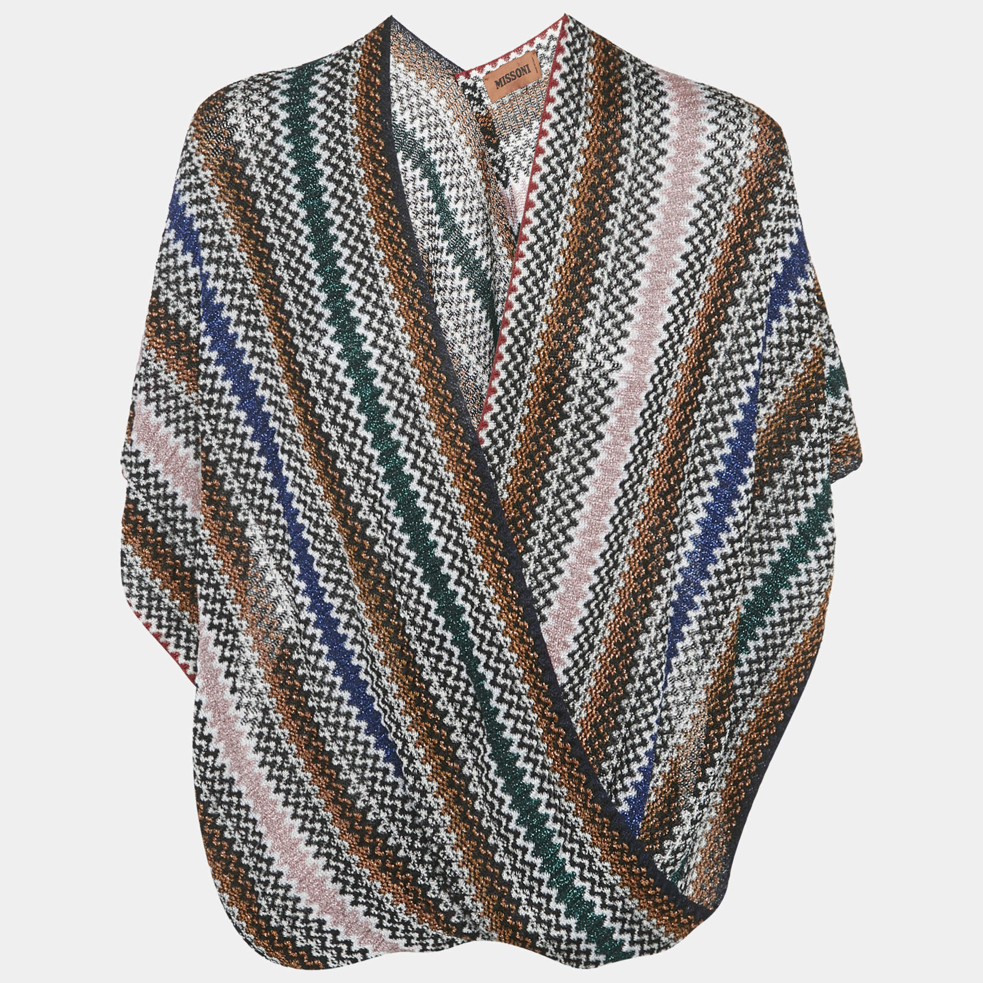 Missoni Multicolor Lurex Knit Draped Fringe Detail Asymmetric Poncho One Size 