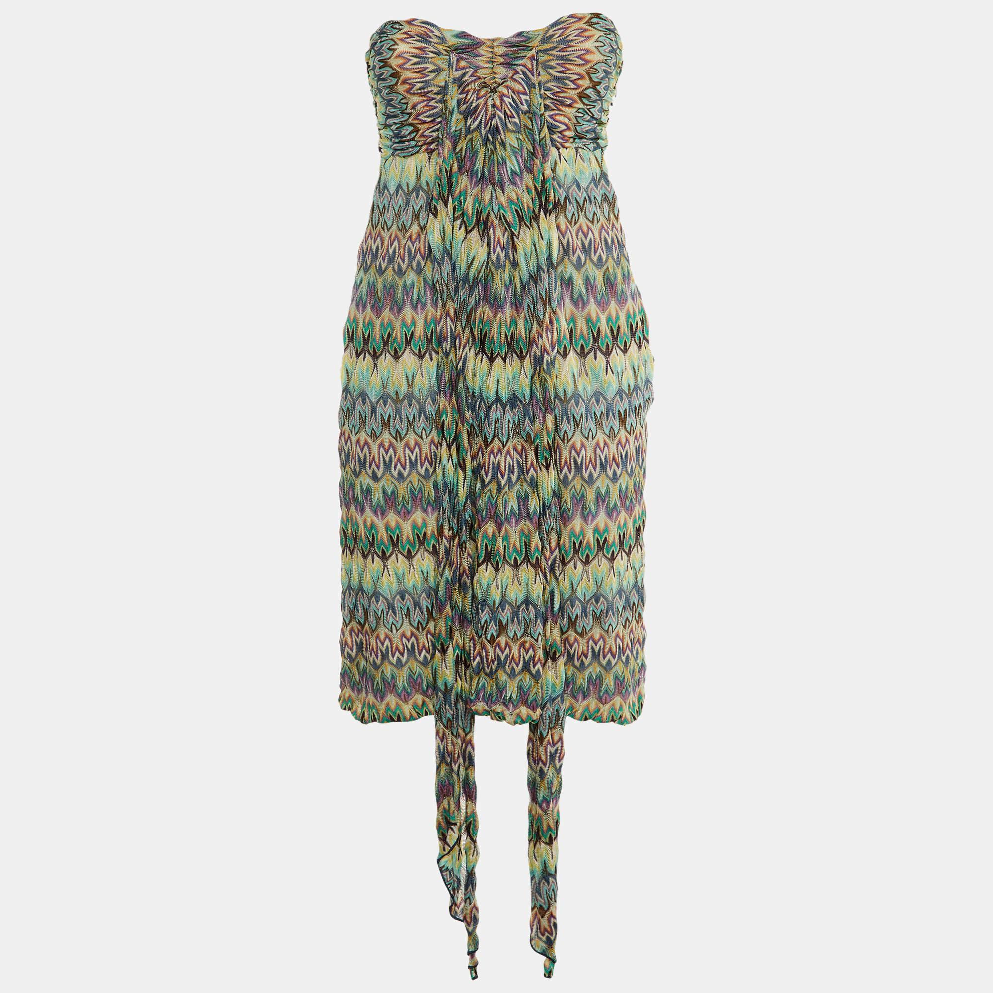 Pre Owned Missoni Multicolor Zig Zag Knit Halter Neck Mini Dress M