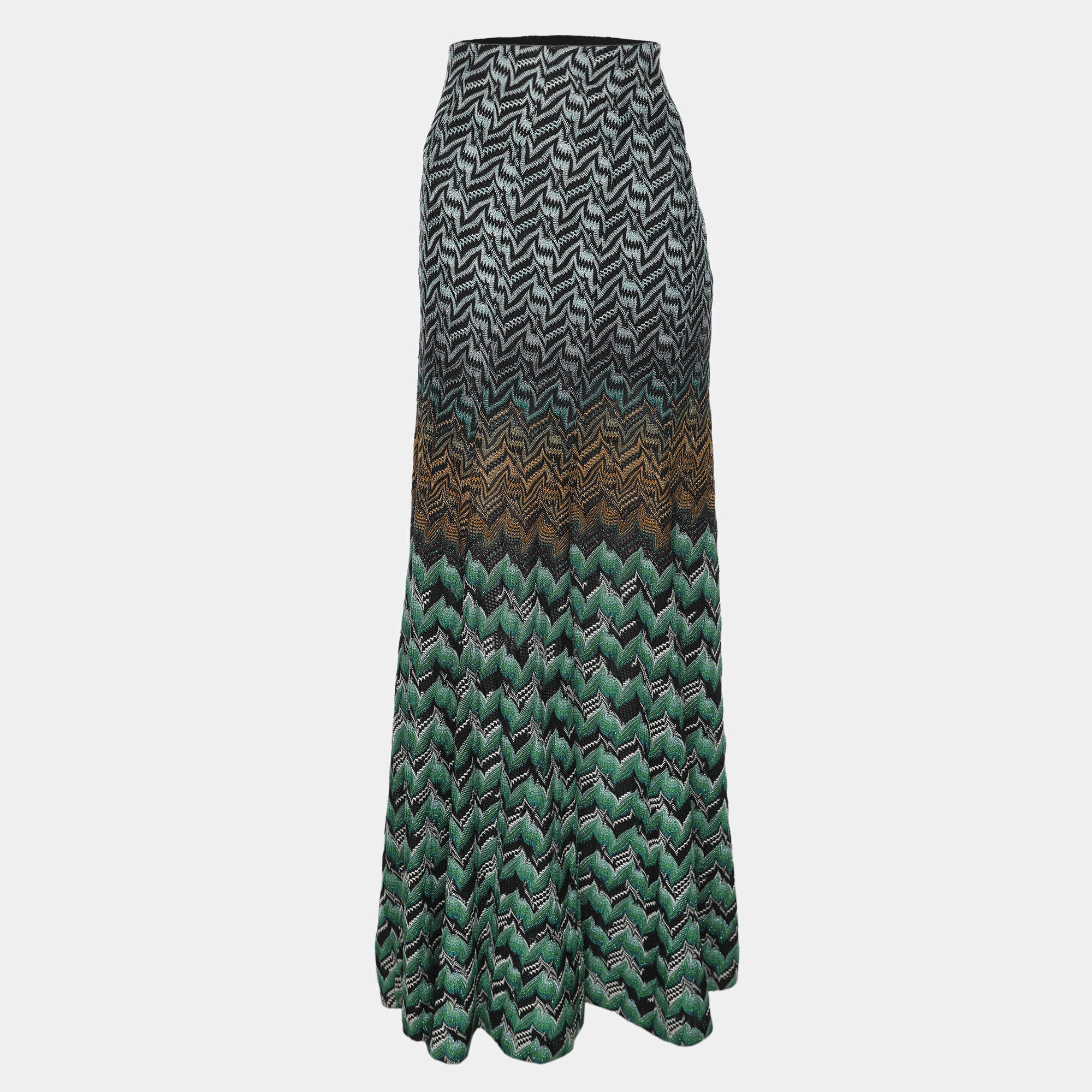Pre Owned Missoni Black/Beige Patterned Knit Maxi Skirt L