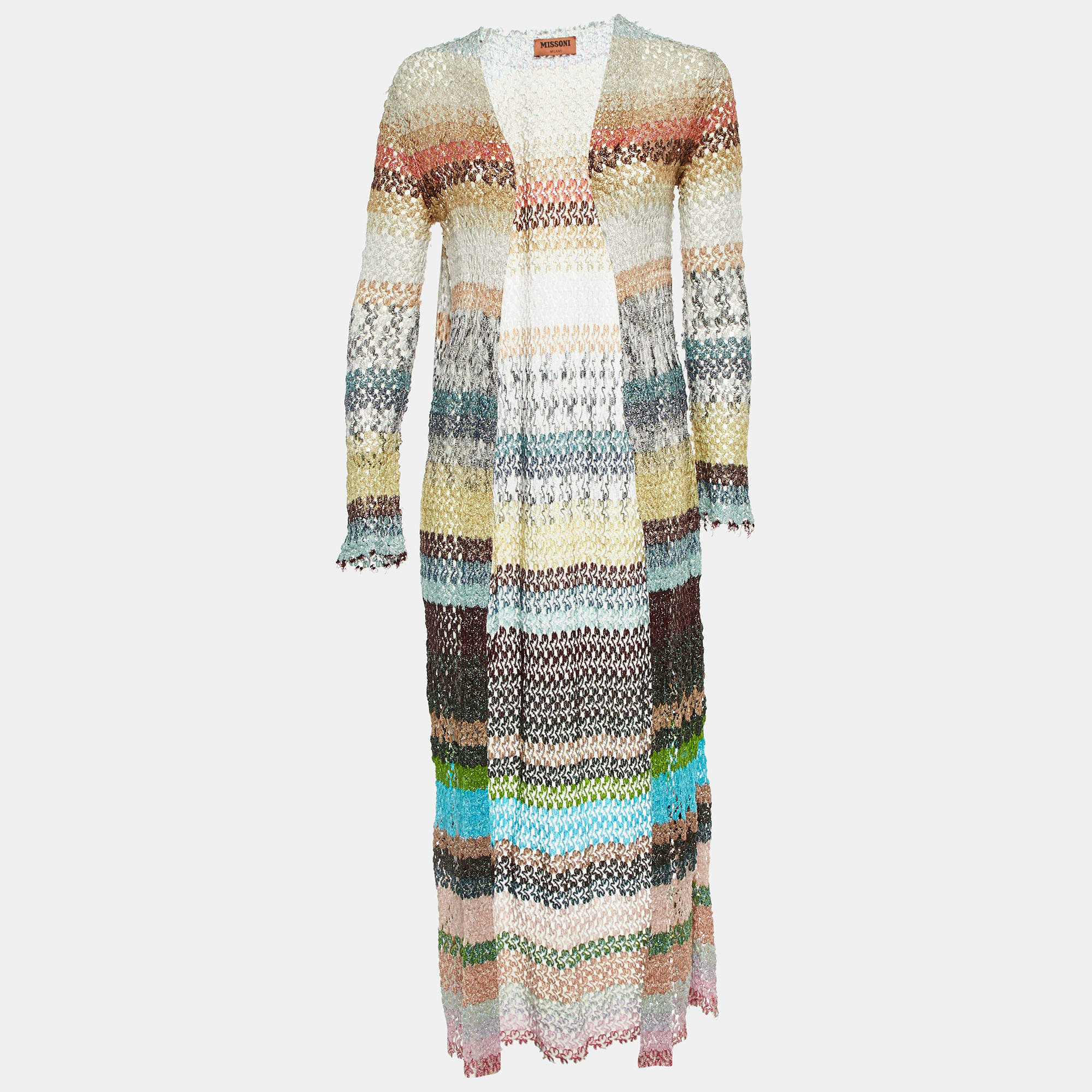 Pre Owned Missoni Multicolor Lurex Open Knit Long Cardigan S