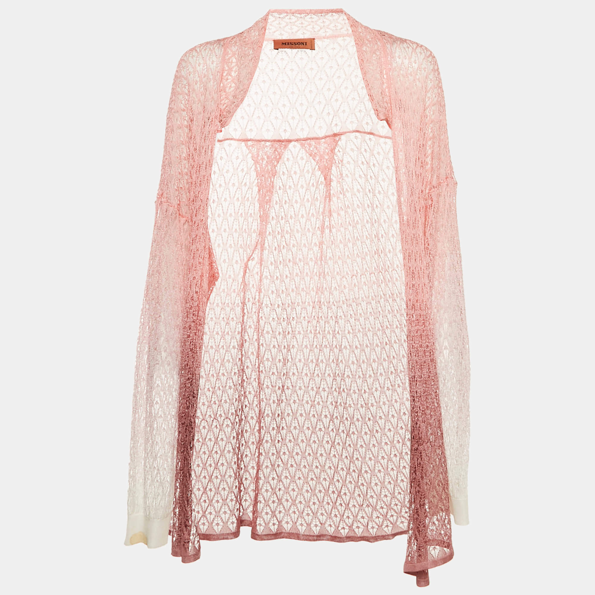 Pre Owned Missoni Pink Crochet Knit Sheer Cardigan M