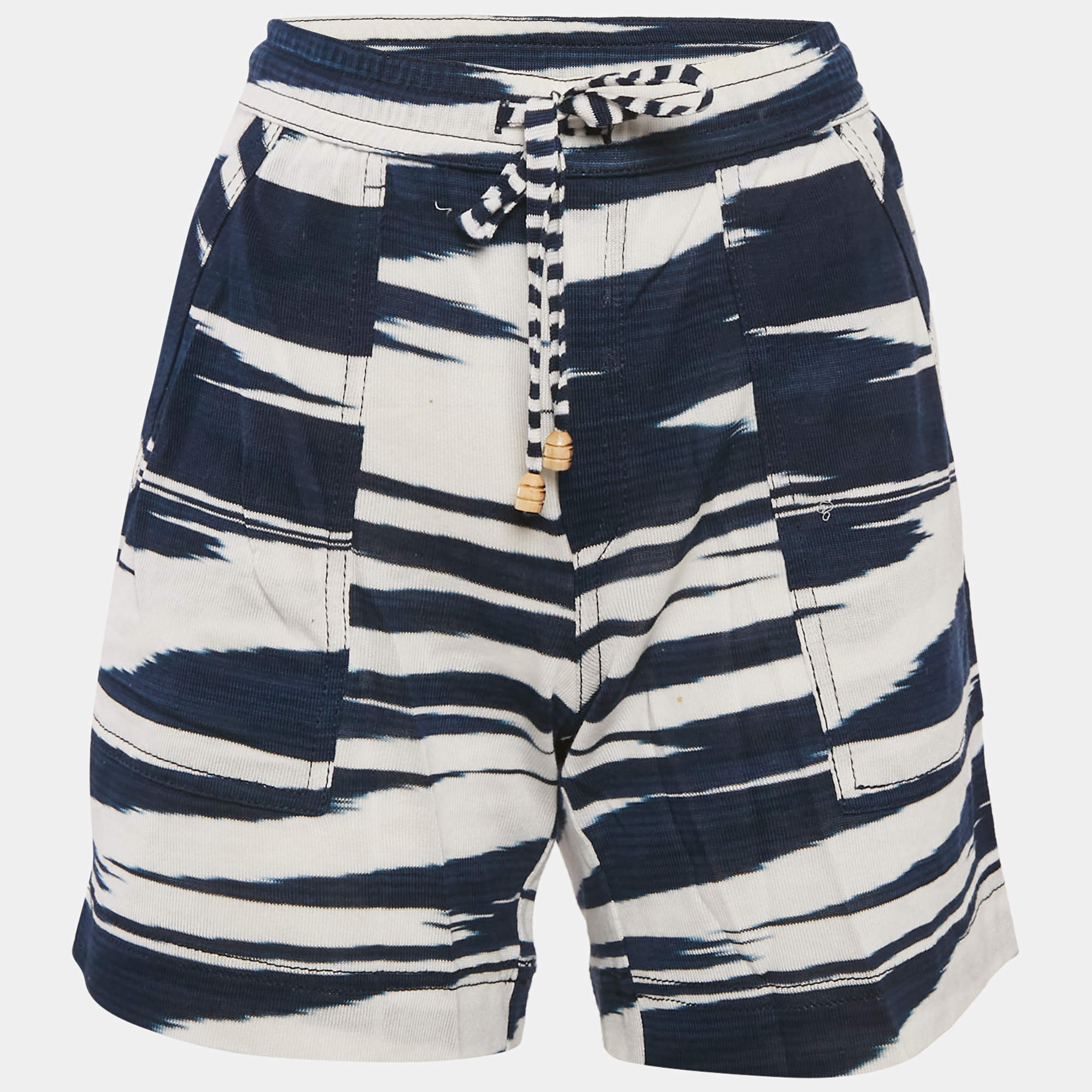 Pre Owned Missoni Blue/White Patterned Knit Drawstring Short XL