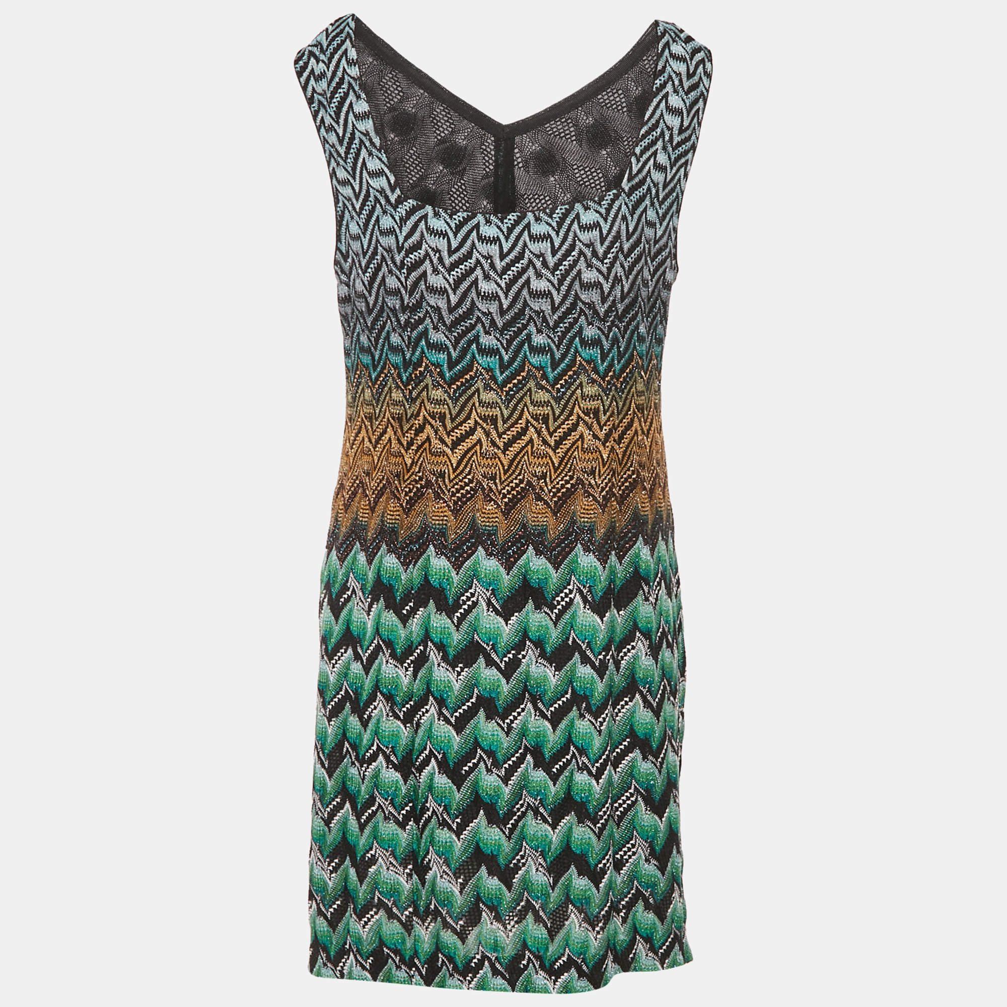 Pre Owned Missoni Multicolor Patterned Lurex Knit V-Neck Mini Dress L