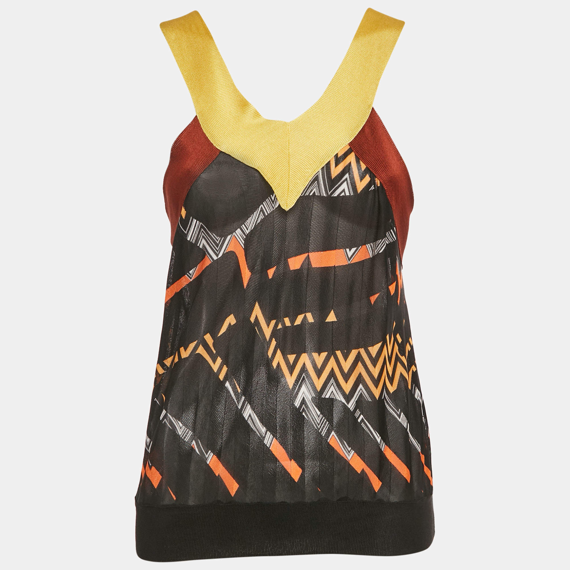 Pre Owned Missoni Black Zig Zag Knit Sleeveless Top S