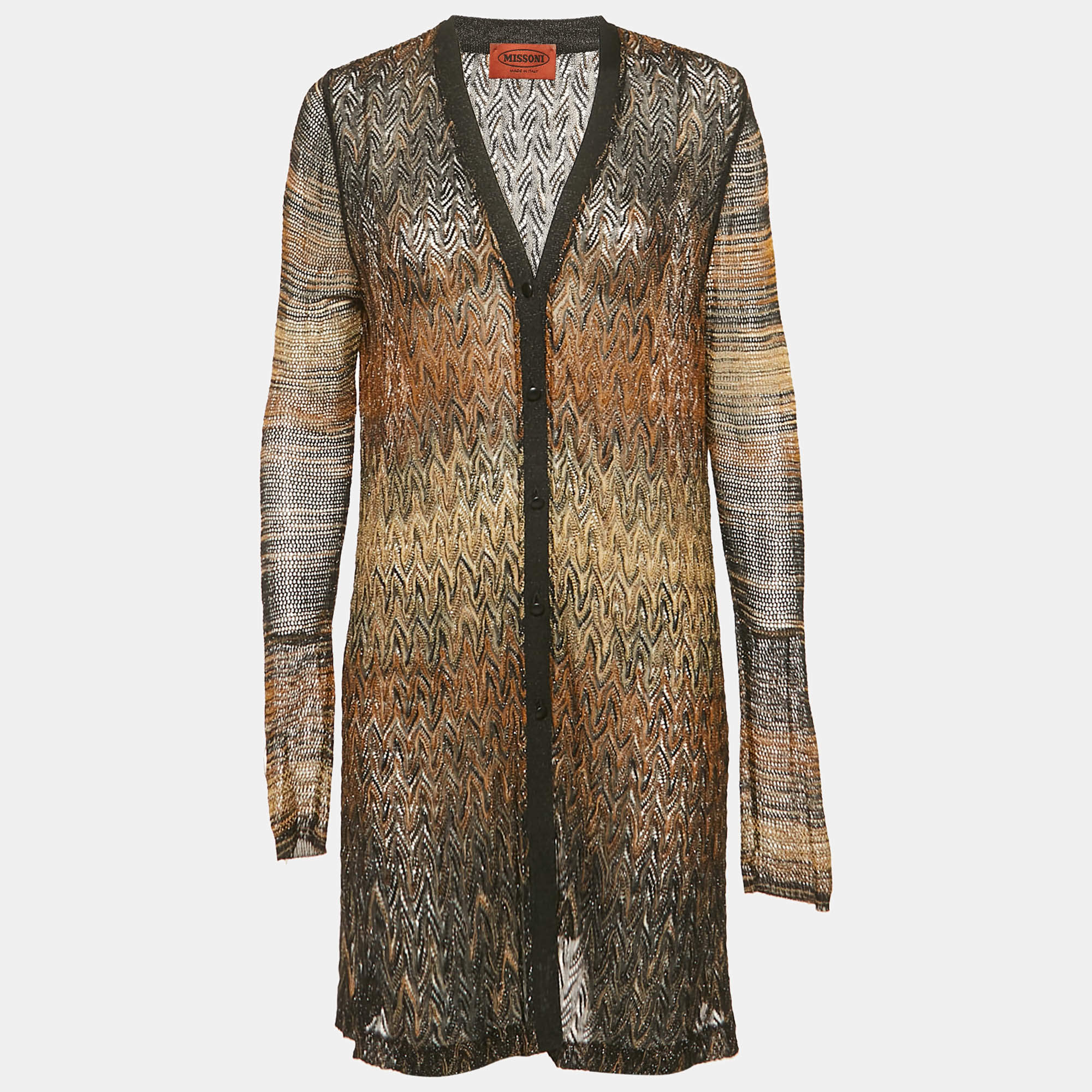 Pre Owned Missoni Black Lurex Knit Sheer Cardigan L