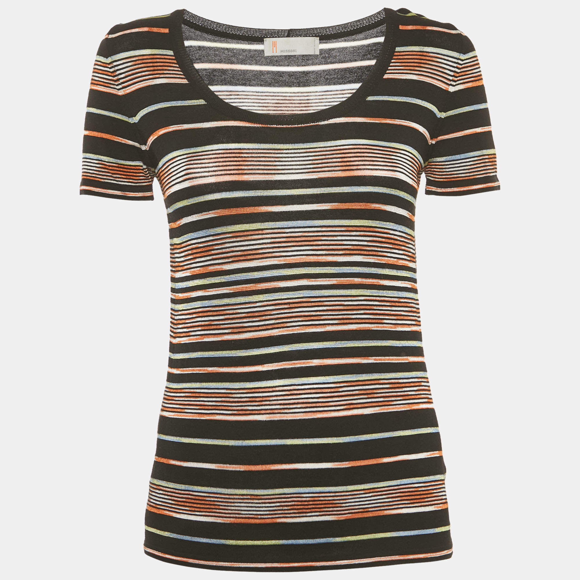 Pre Owned Missoni Multicolor Striped Stretch Knit Top L 