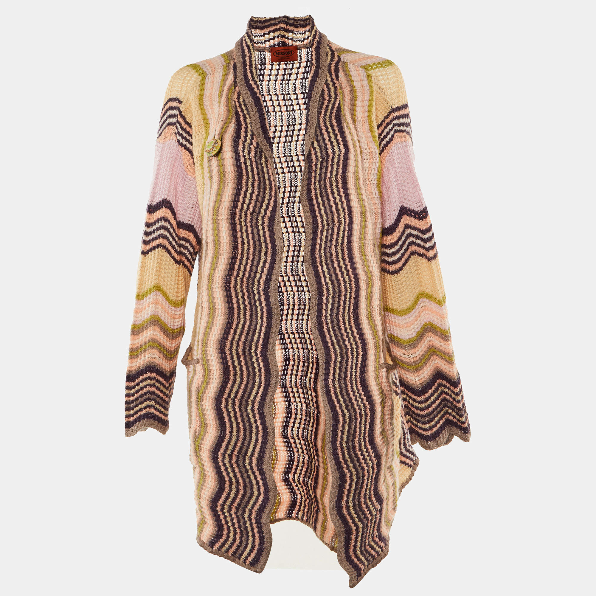 Pre Owned Missoni Multicolor Patterned Knit Open Front Cardigan L