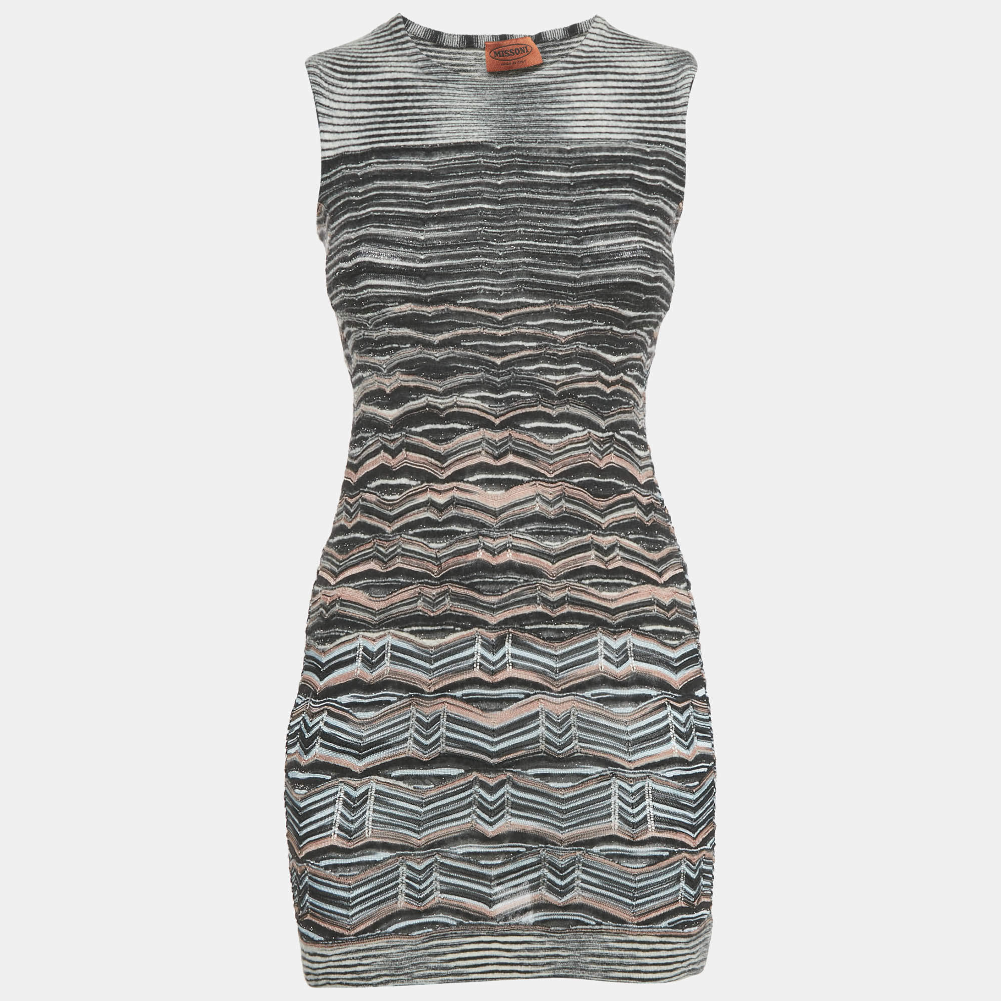 Pre Owned Missoni Black Zig Zag Stretch Knit Mini Bodycon Dress S