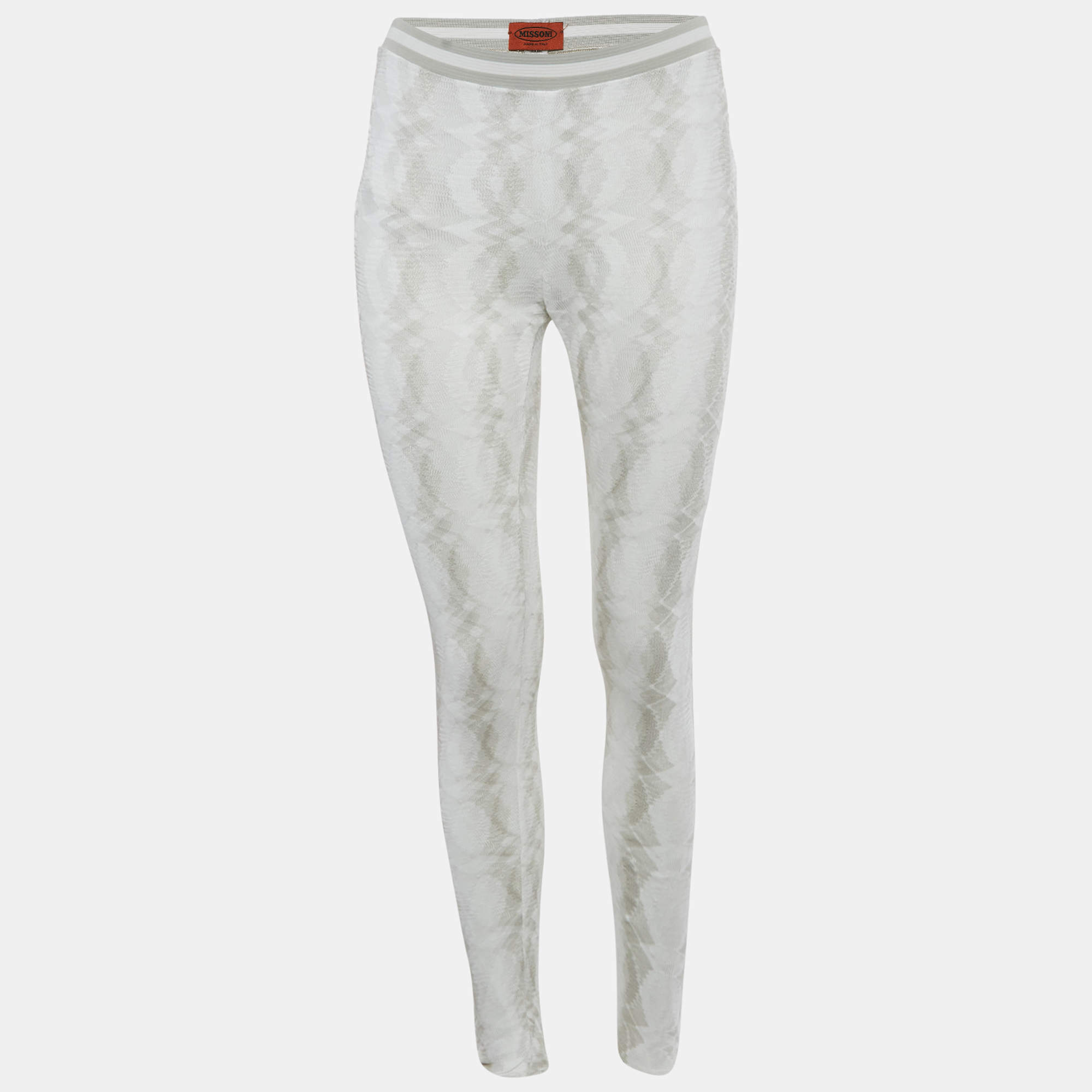 Pre Owned Missoni White Patterned Rib Knit Waist Band Leggings M