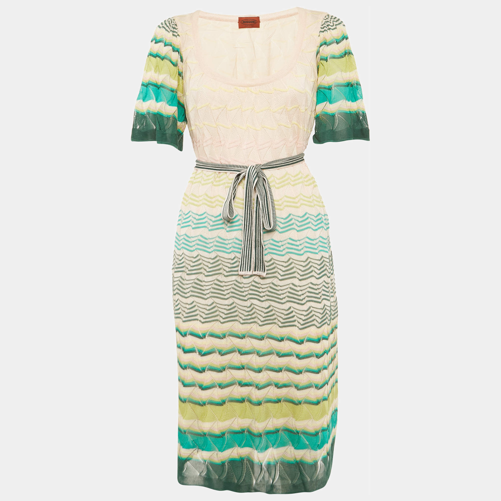 Pre Owned Missoni Multicolor Patterned Knit Belted Short Dress L