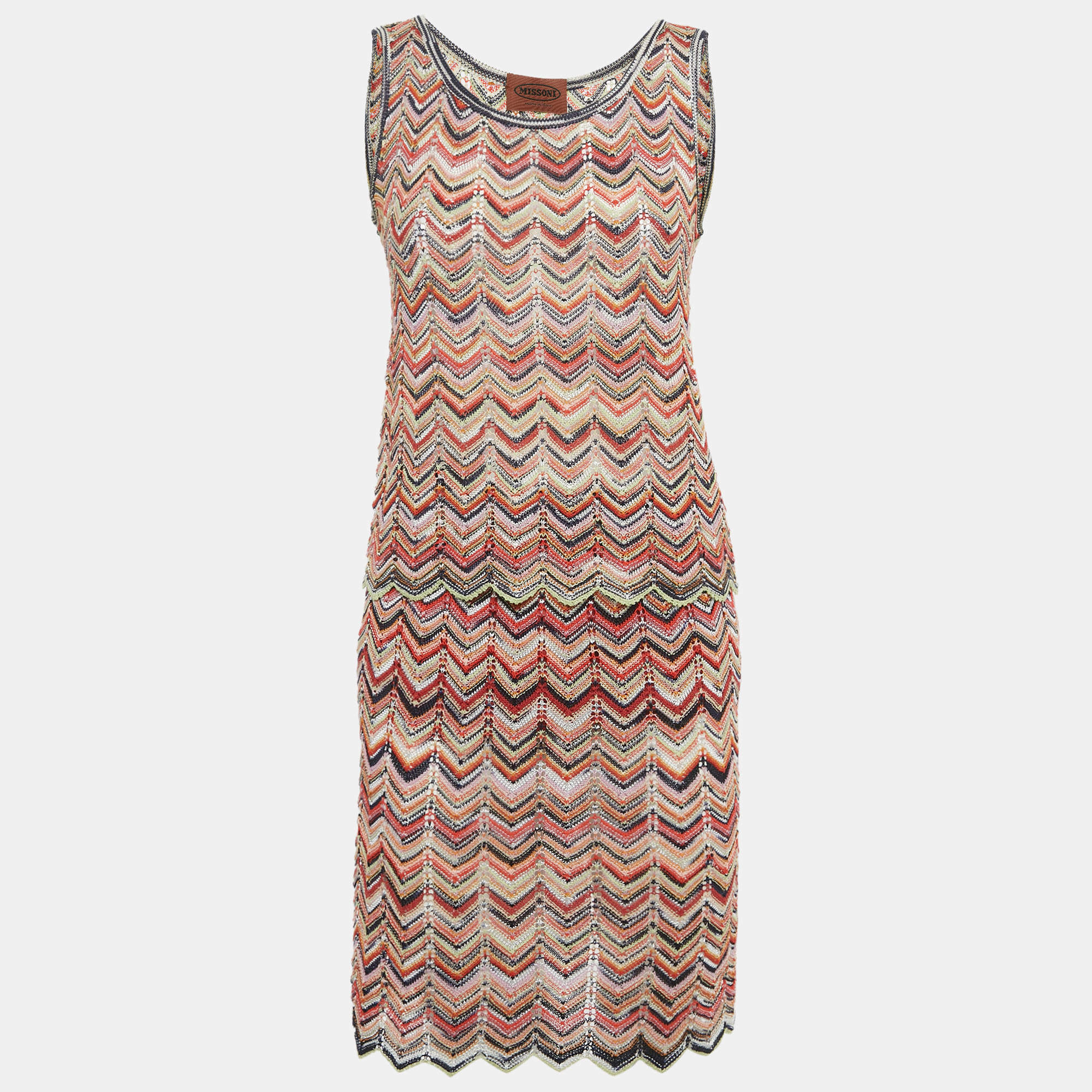 Pre Owned Missoni Multicolor Chevron Knit Top and Skirt M