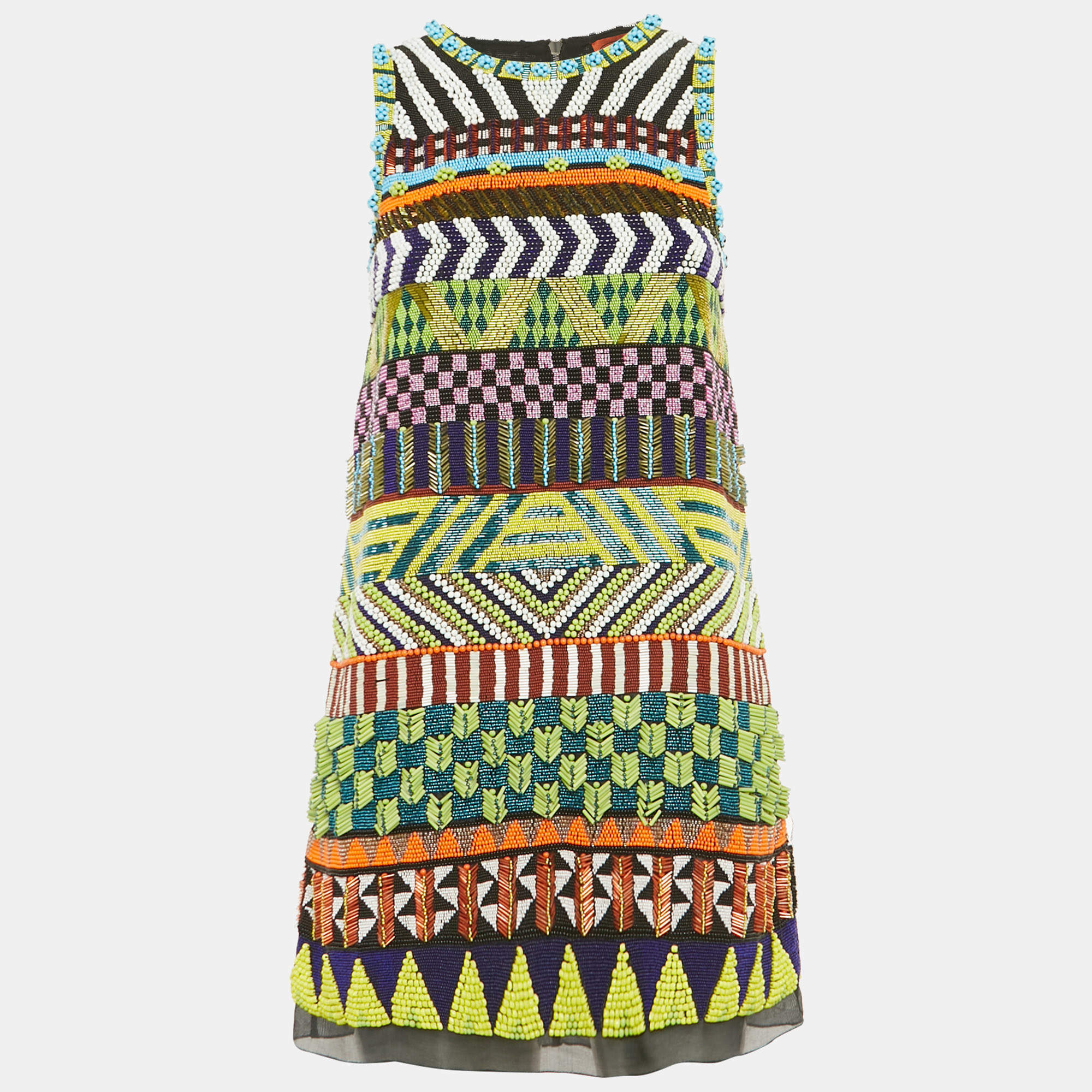Pre Owned Missoni Multicolor Beaded Silk Shift Mini Dress S