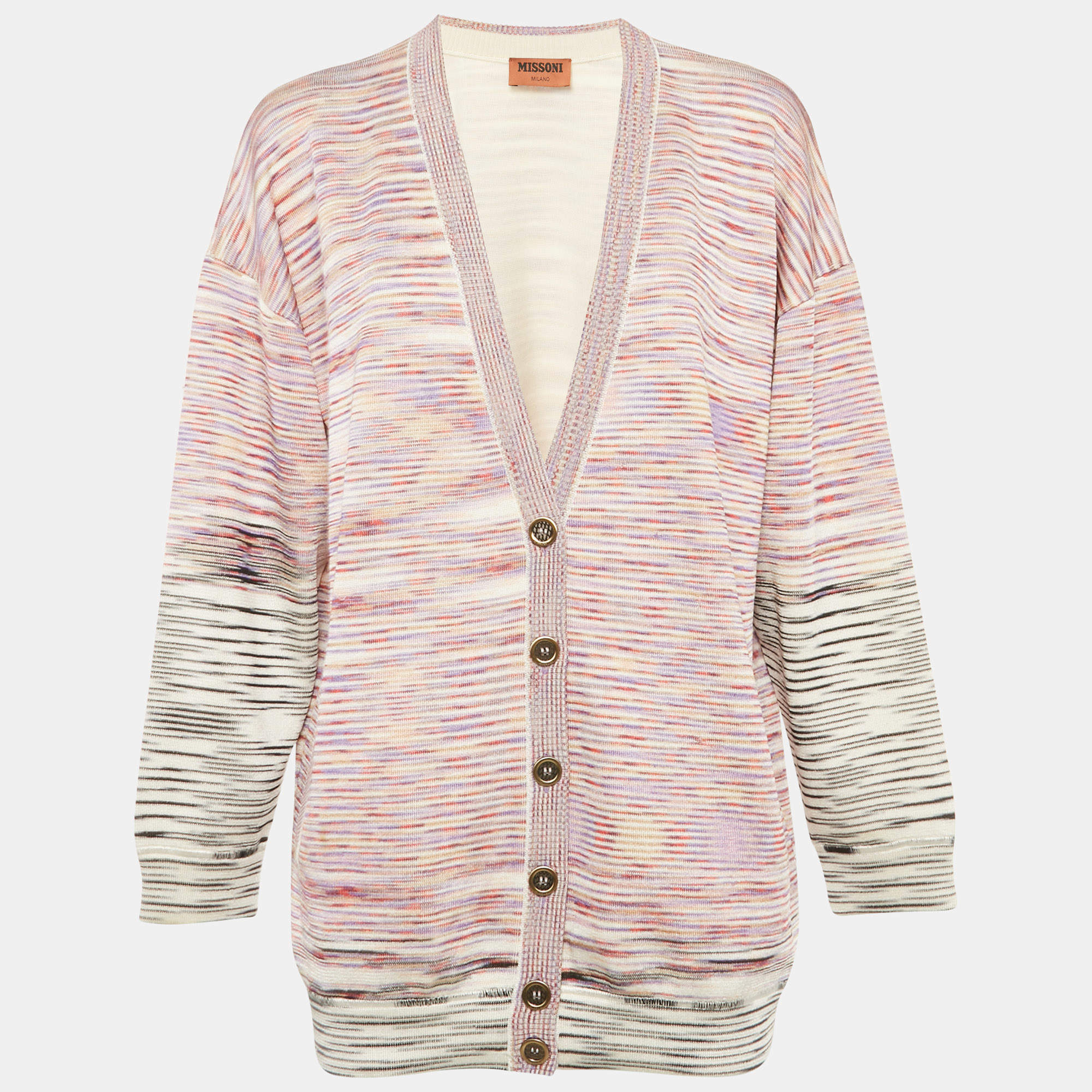 Pre Owned Missoni Purple Striped Stretch Knit Cardigan S