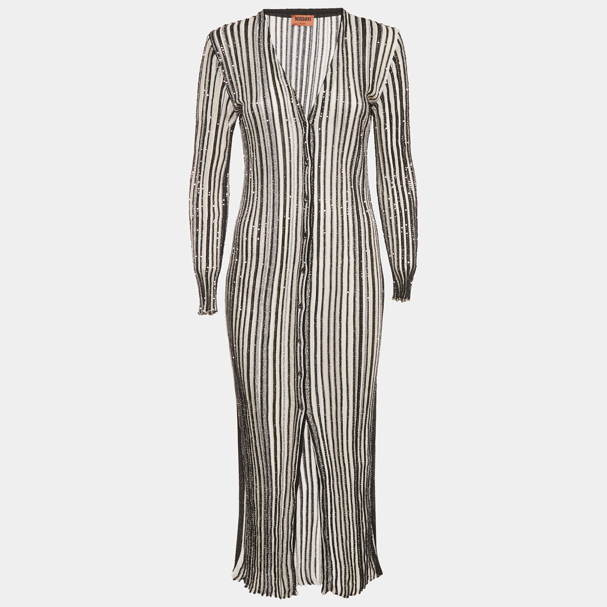 Pre Owned Missoni Monochrome Sequin Lurex Knit Midi Dress M