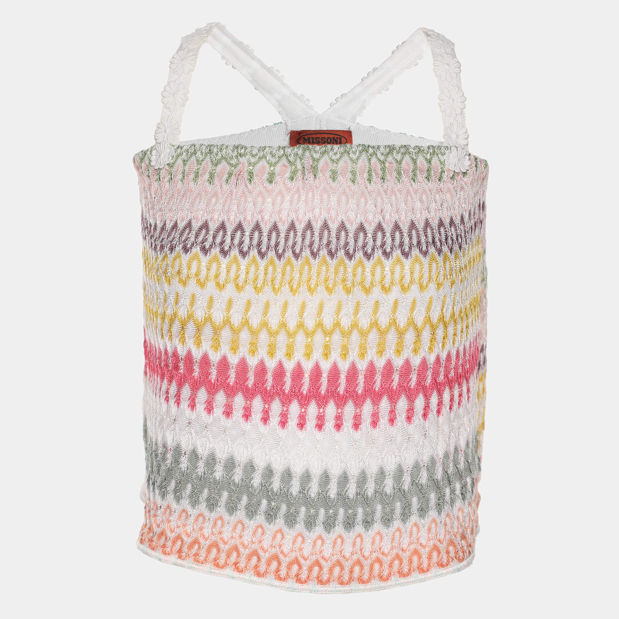 Pre Owned Missoni Multicolor Zig Zag Rib Knit Top S
