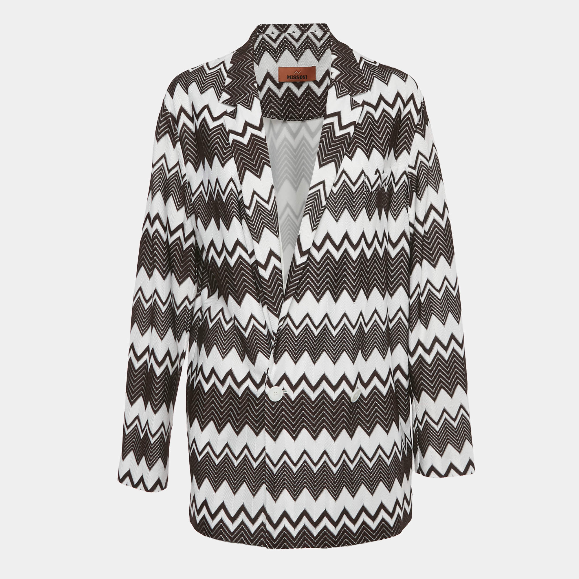 مملوكة مسبقًا بليزر ميزوني متعرج باللونين البني والأبيض مزدوج الصدر كبير الحجم مقاس صغير - سمول