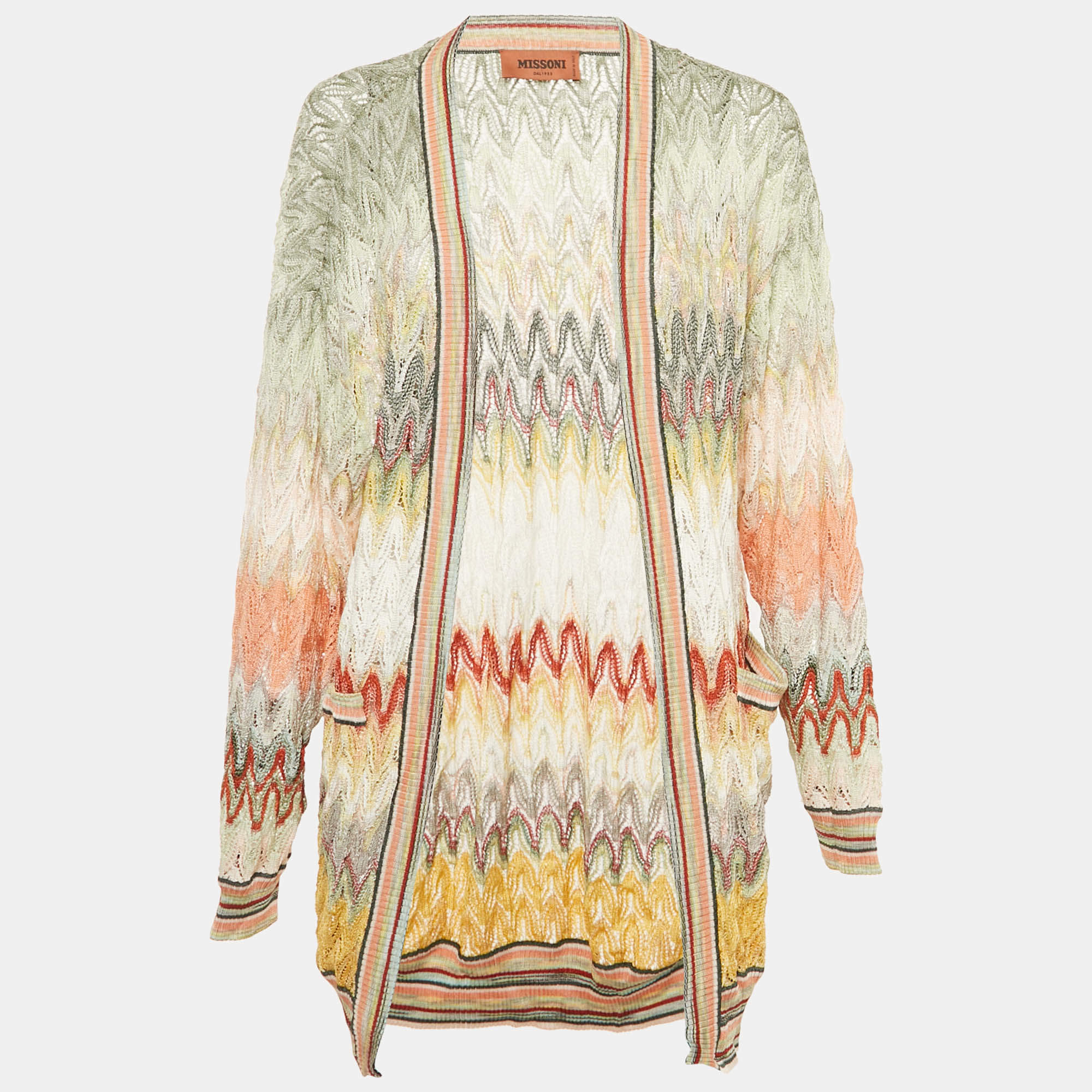 Pre Owned Missoni Multicolor Zig Zag Knit Open Front Cardigan S