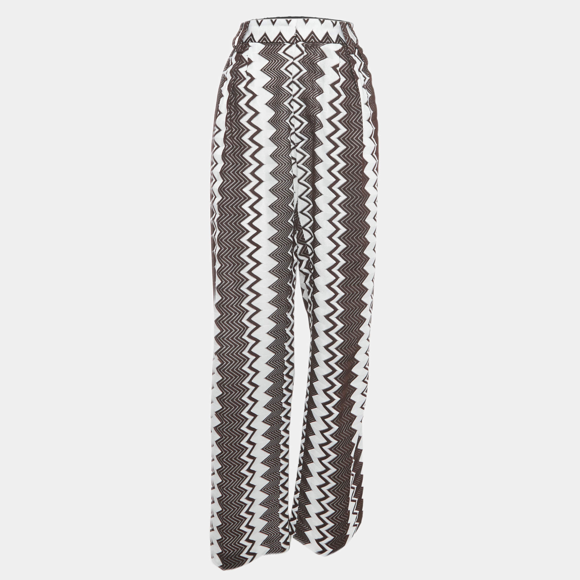 Pre Owned Missoni Brown/White Zig Zag Knit Trousers S