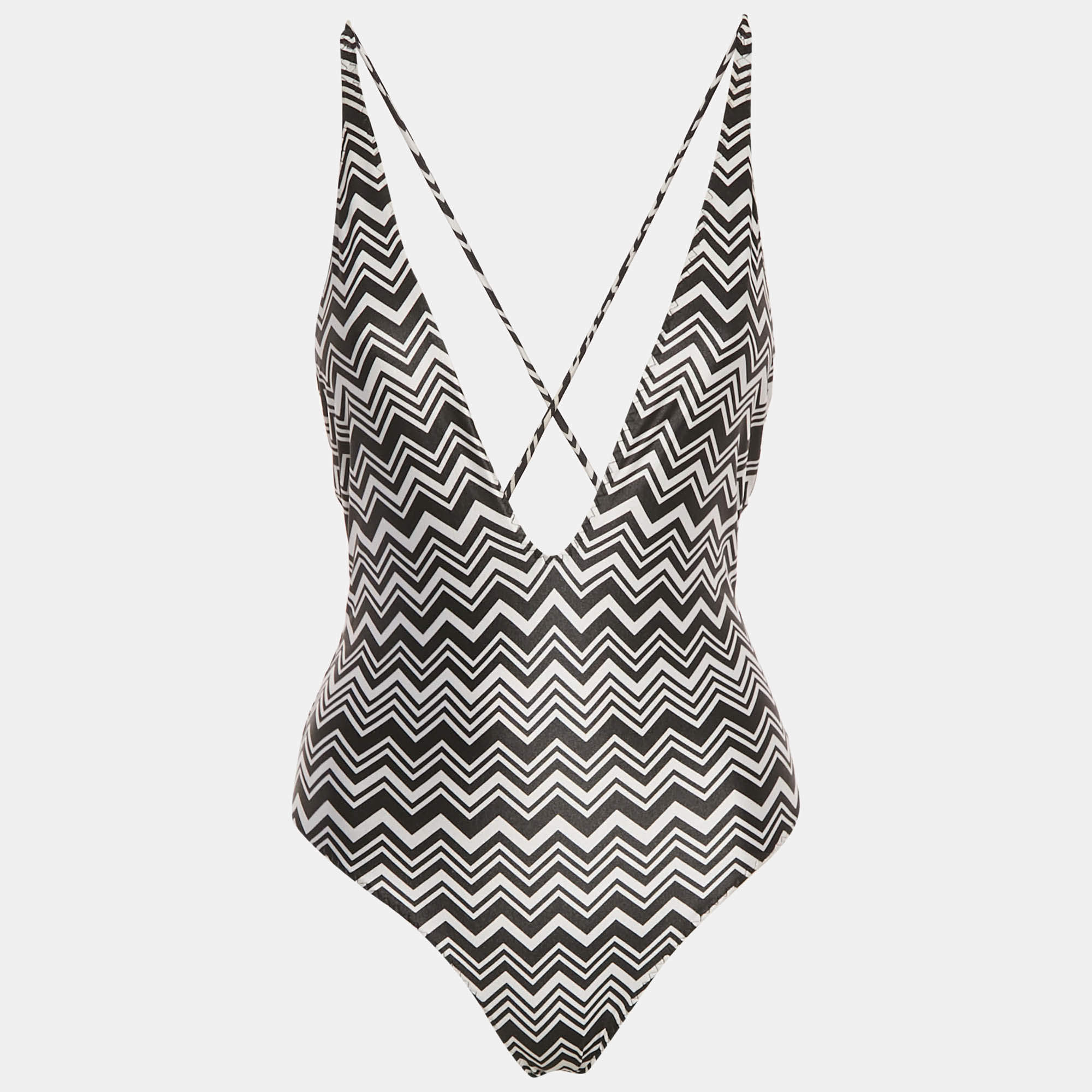 Pre Owned Missoni Black/White Zig Zag Jersey Swimsuit M