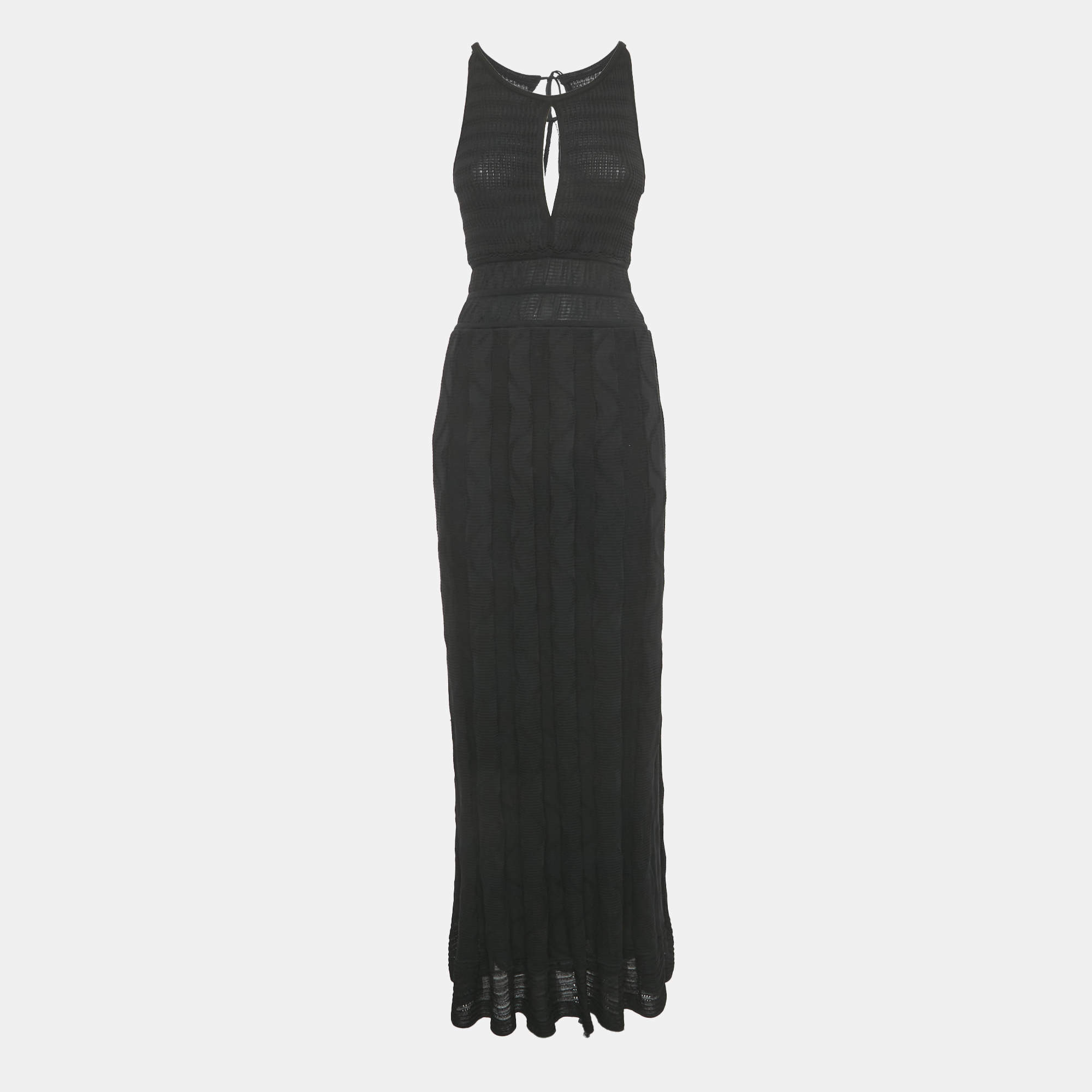 Pre Owned Missoni Black Knit Plunge Neck Tie Maxi Dress M