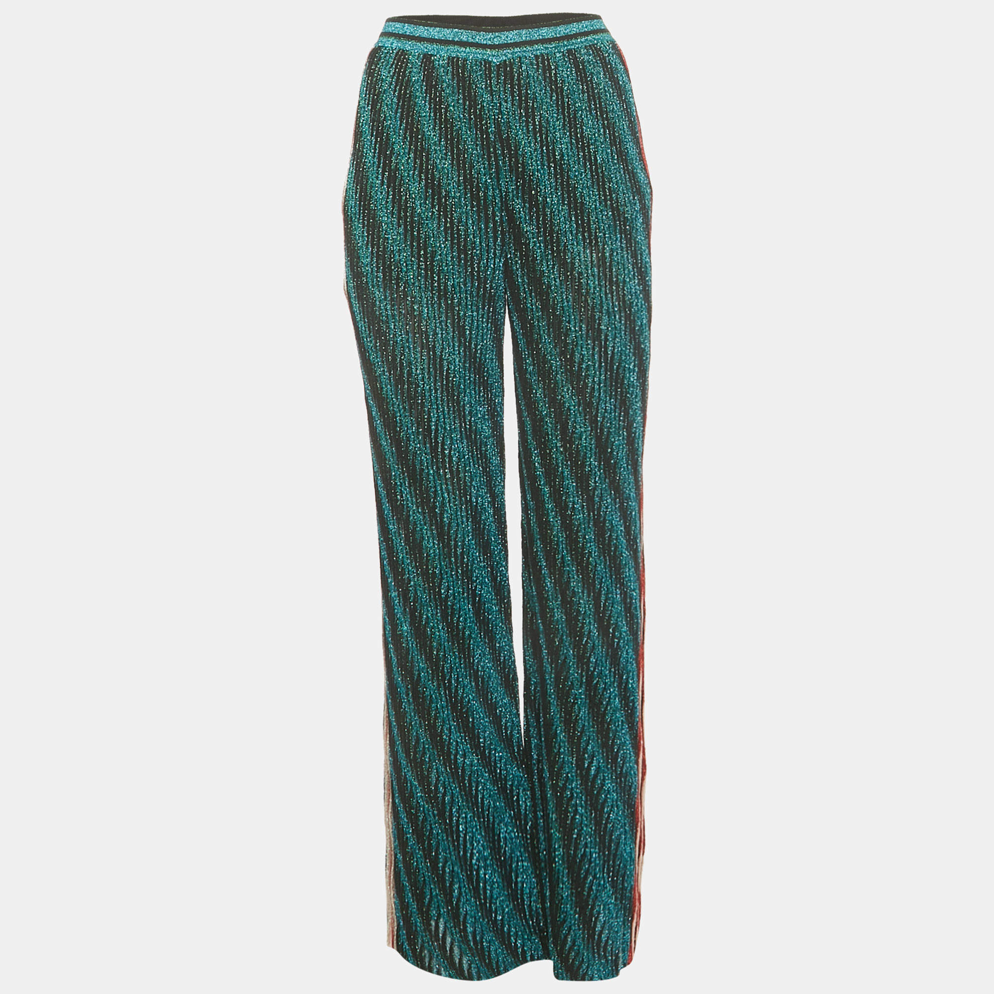Pre Owned Missoni Multicolor Striped Lurex Knit Wide Leg Trousers M