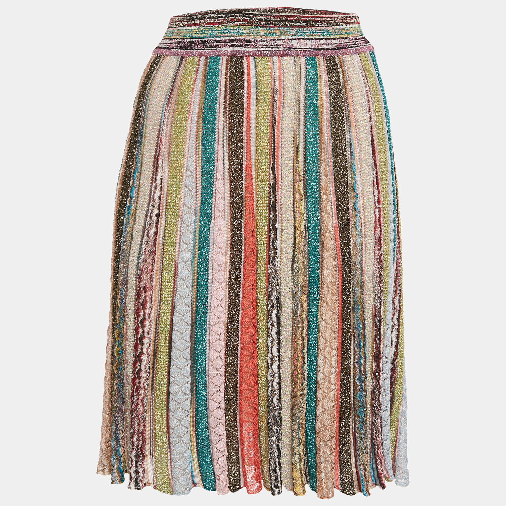 Pre Owned Missoni Multicolor Striped Lurex Knit Skirt M
