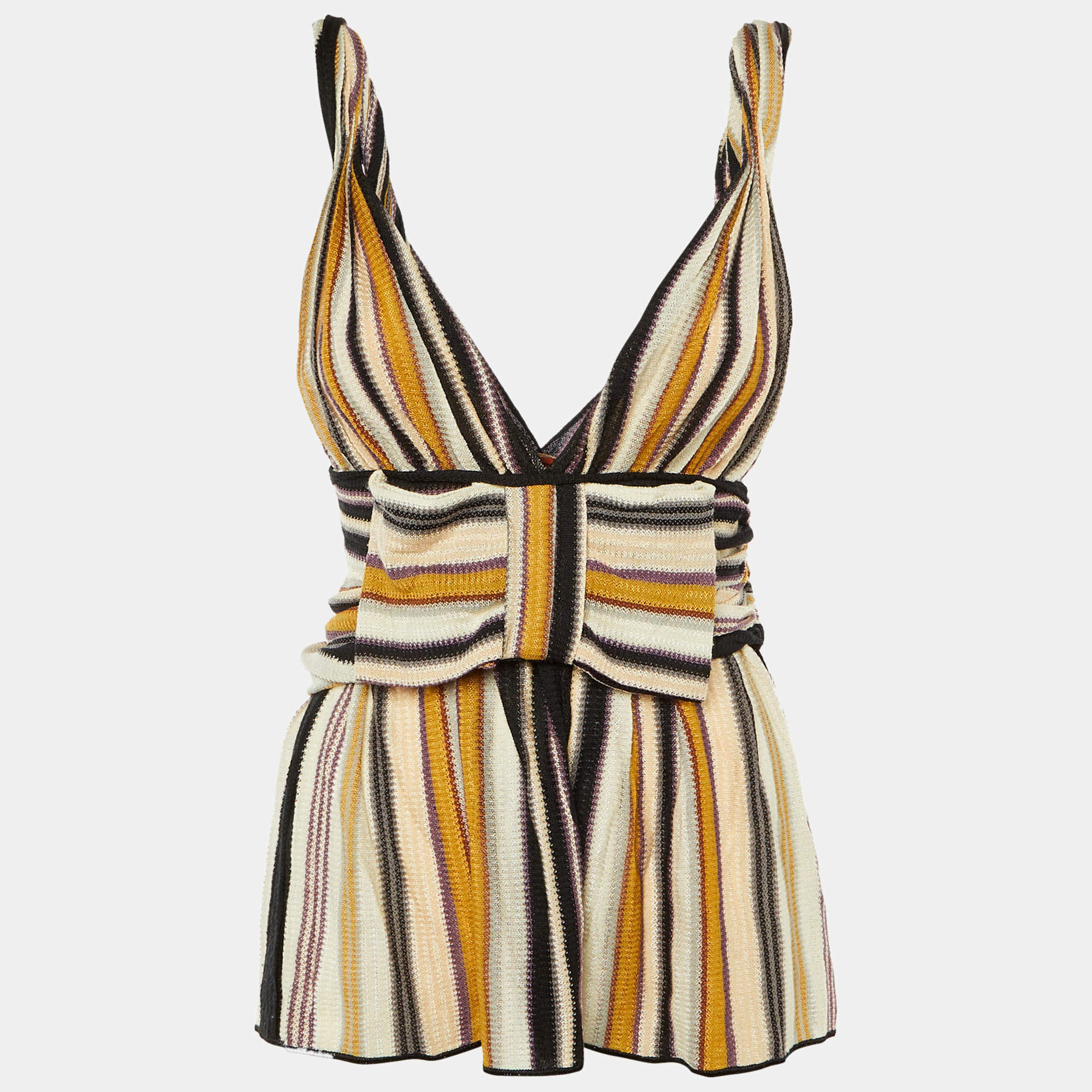 Pre Owned Missoni Multicolor Striped Knit Bow Detail  Top M