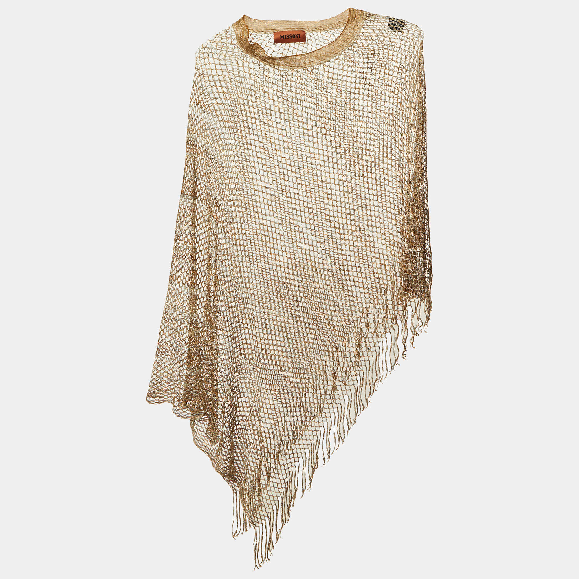 Pre Owned Missoni Beige Lurex Mesh Knit Poncho One Size
