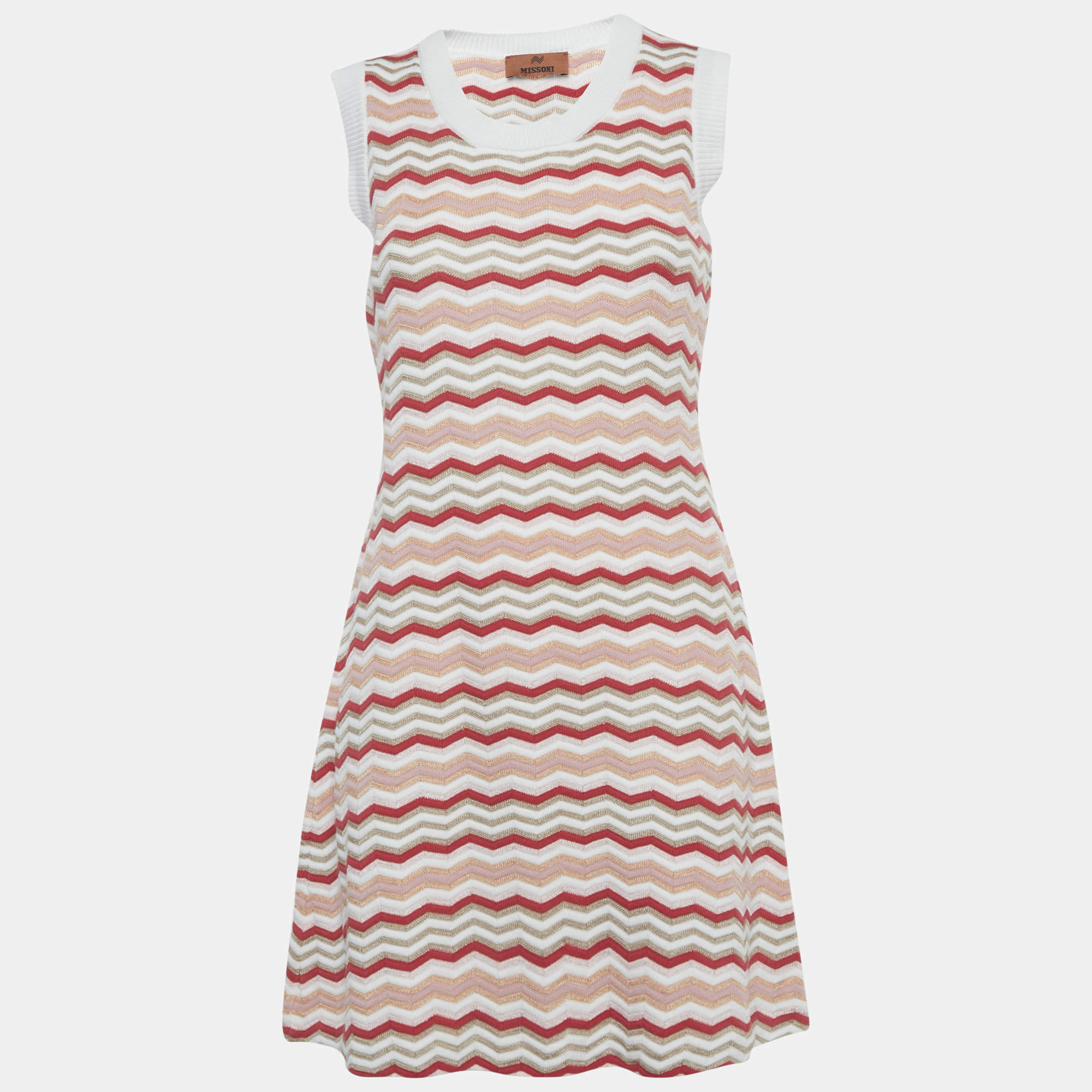 مملوكة مسبقًا Missoni Pink Zig-Zag Knit Sleeveless Mini Dress L