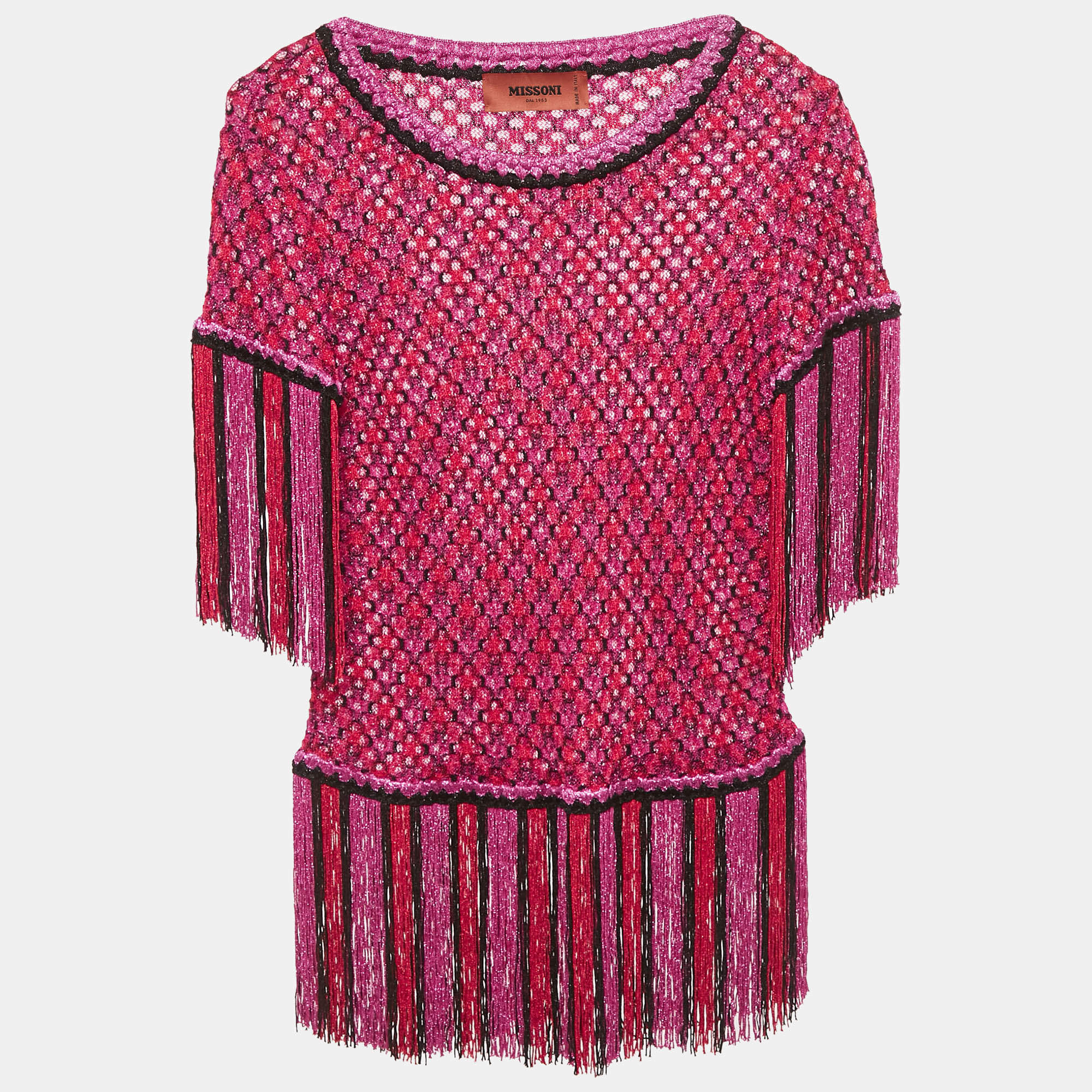 مملوكة مسبقًا Missoni Fuchsia Pink Lurex Knit Fringed Top S