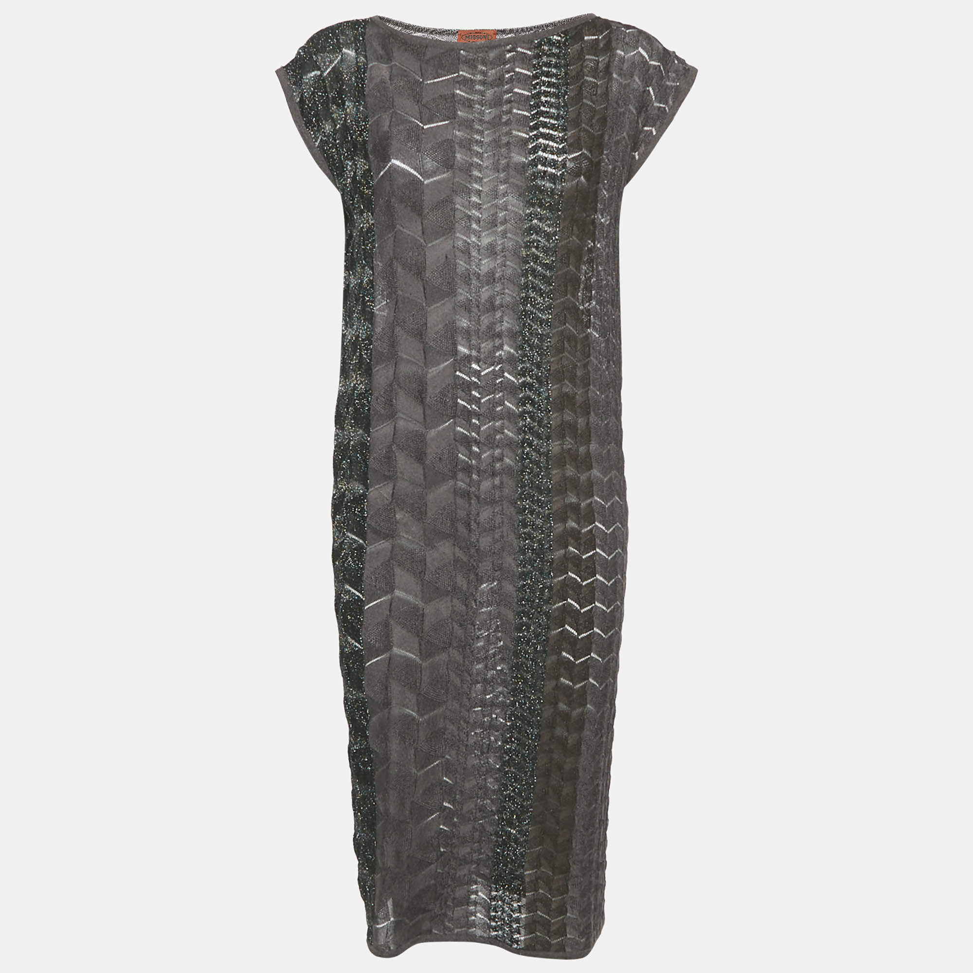 Pre Owned Missoni Brown Patterned Lurex Knit Midi Dress L