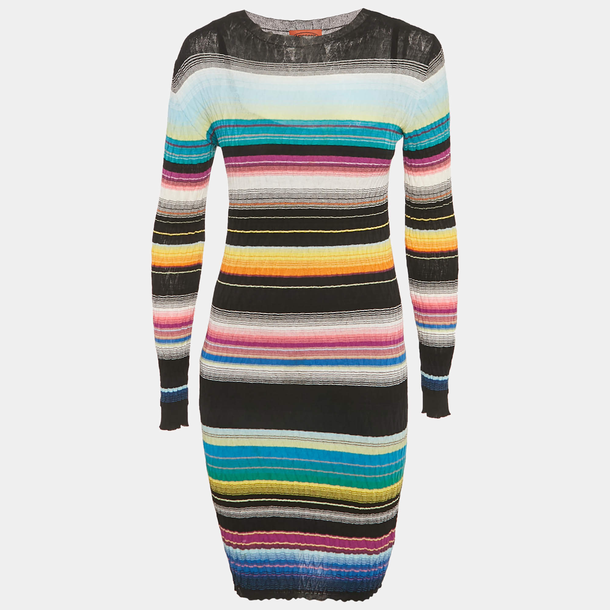 Pre Owned Missoni Black Striped Rib Knit Mini Dress S