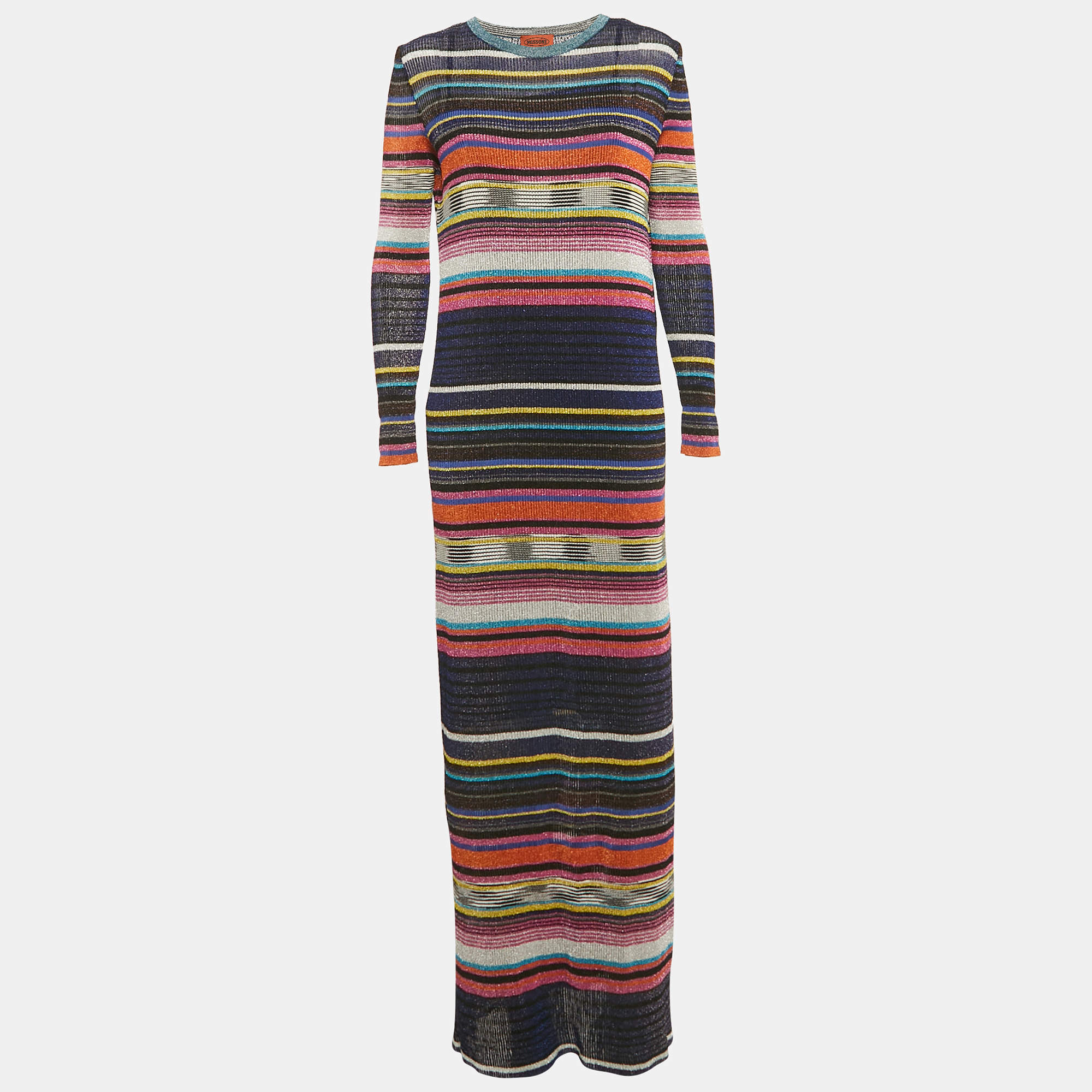 Pre Owned Missoni Multicolor Striped Lurex Knit Long Dress M