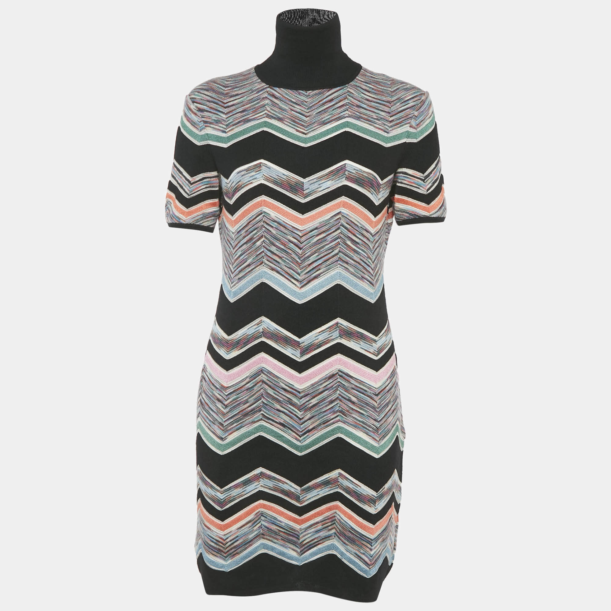 مملوكة مسبقًا Missoni Multicolor Zig Zag Patterned Knit Mini Dress L
