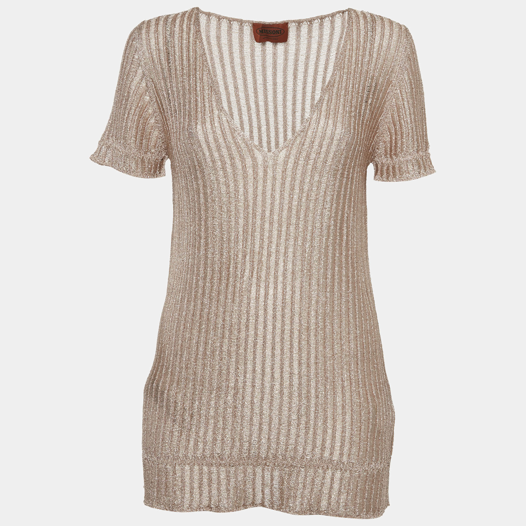 مملوكة مسبقًا Missoni Metallic Lurex Knit V-Neck Top L