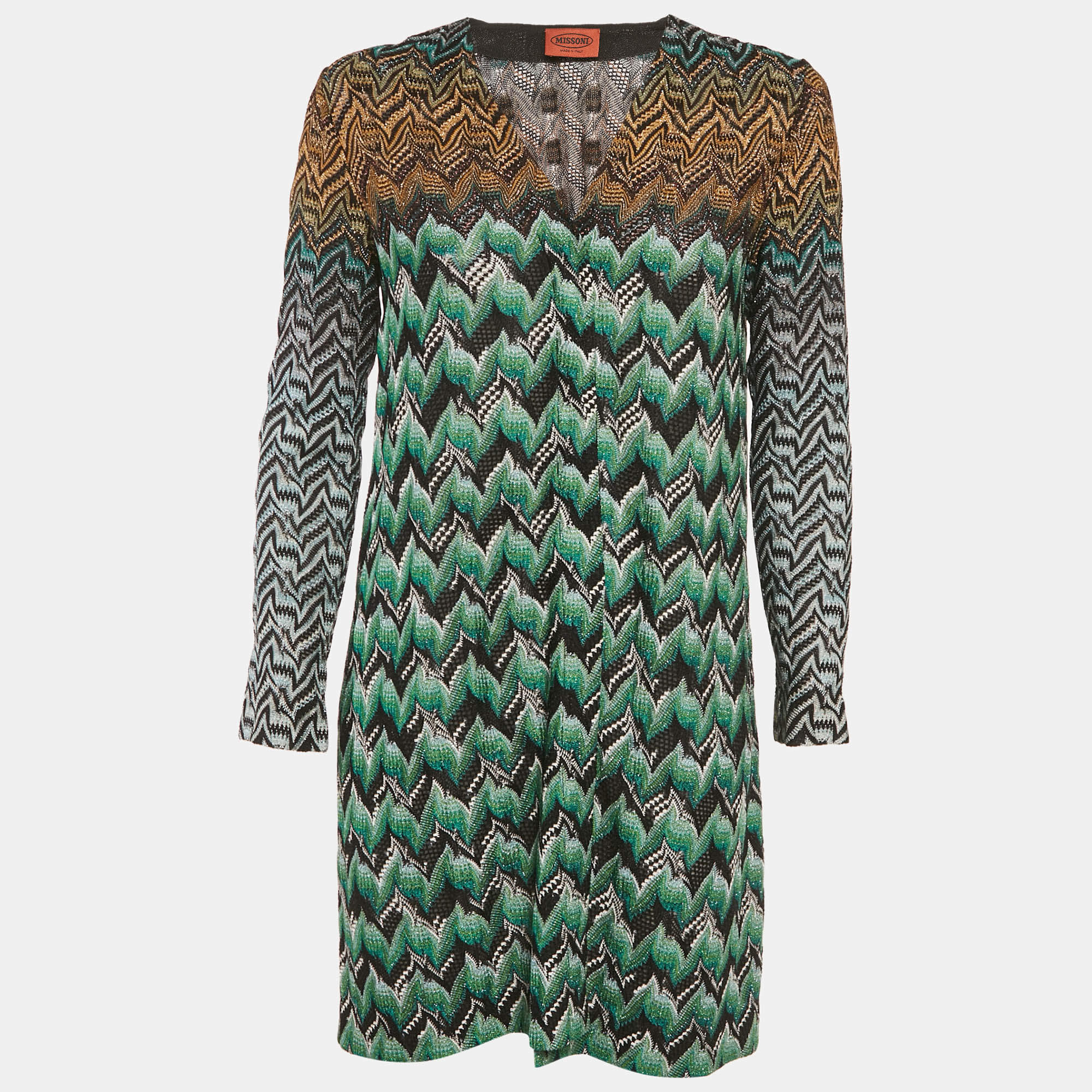 مملوكة مسبقًا Missoni Multicolored Zig Zag Lurex Knit Button Front Cardigan S