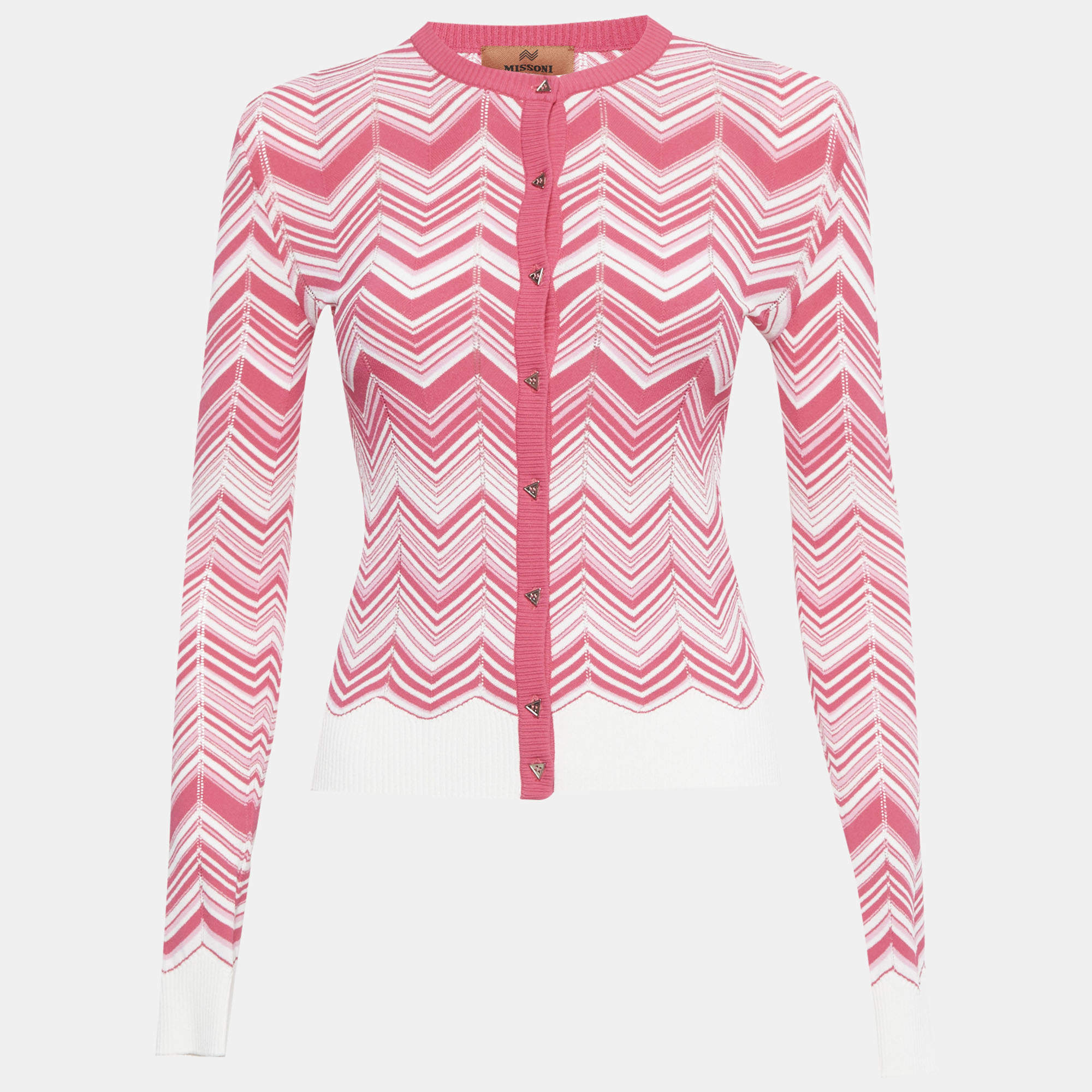 Pre Owned Missoni Pink Zig-Zag Stretch Knit Cardigan S