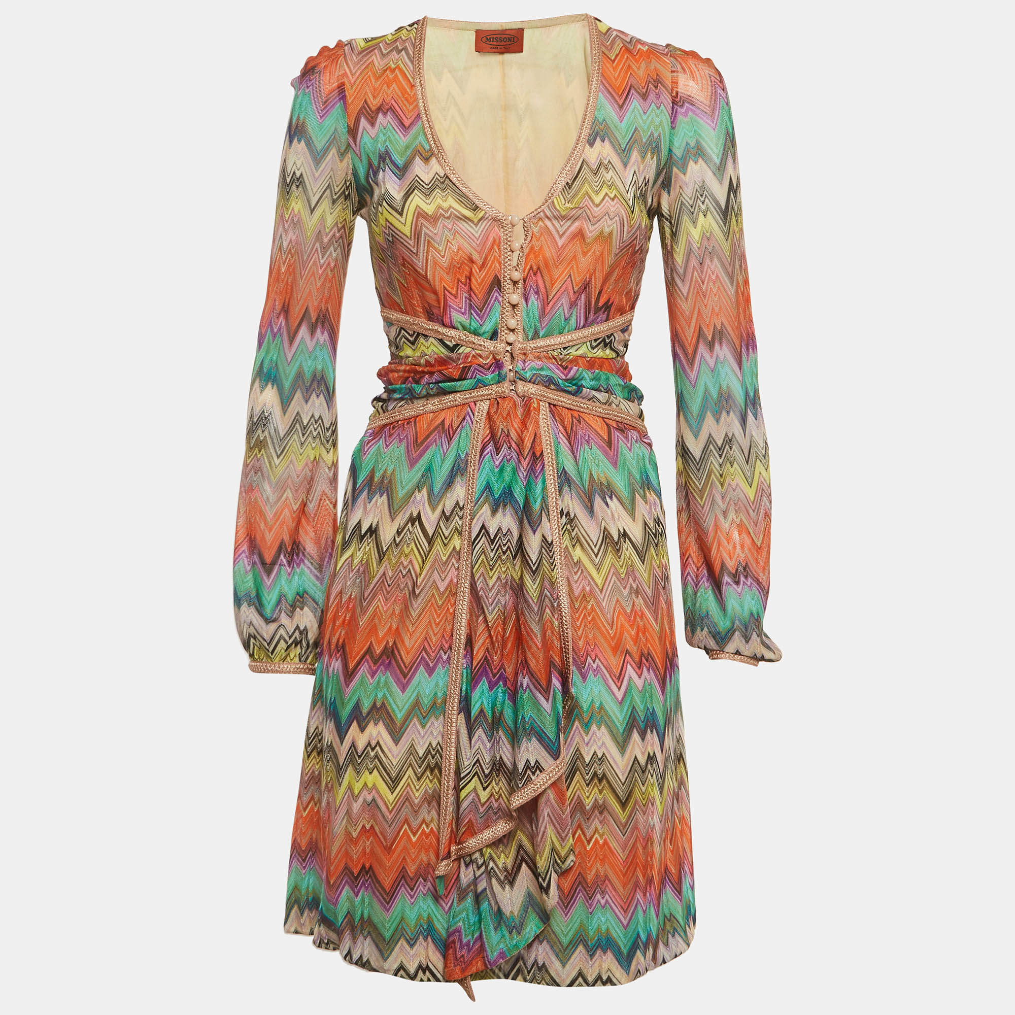 Pre Owned Missoni Multicolor Zig Zag Knit Mini Dress S