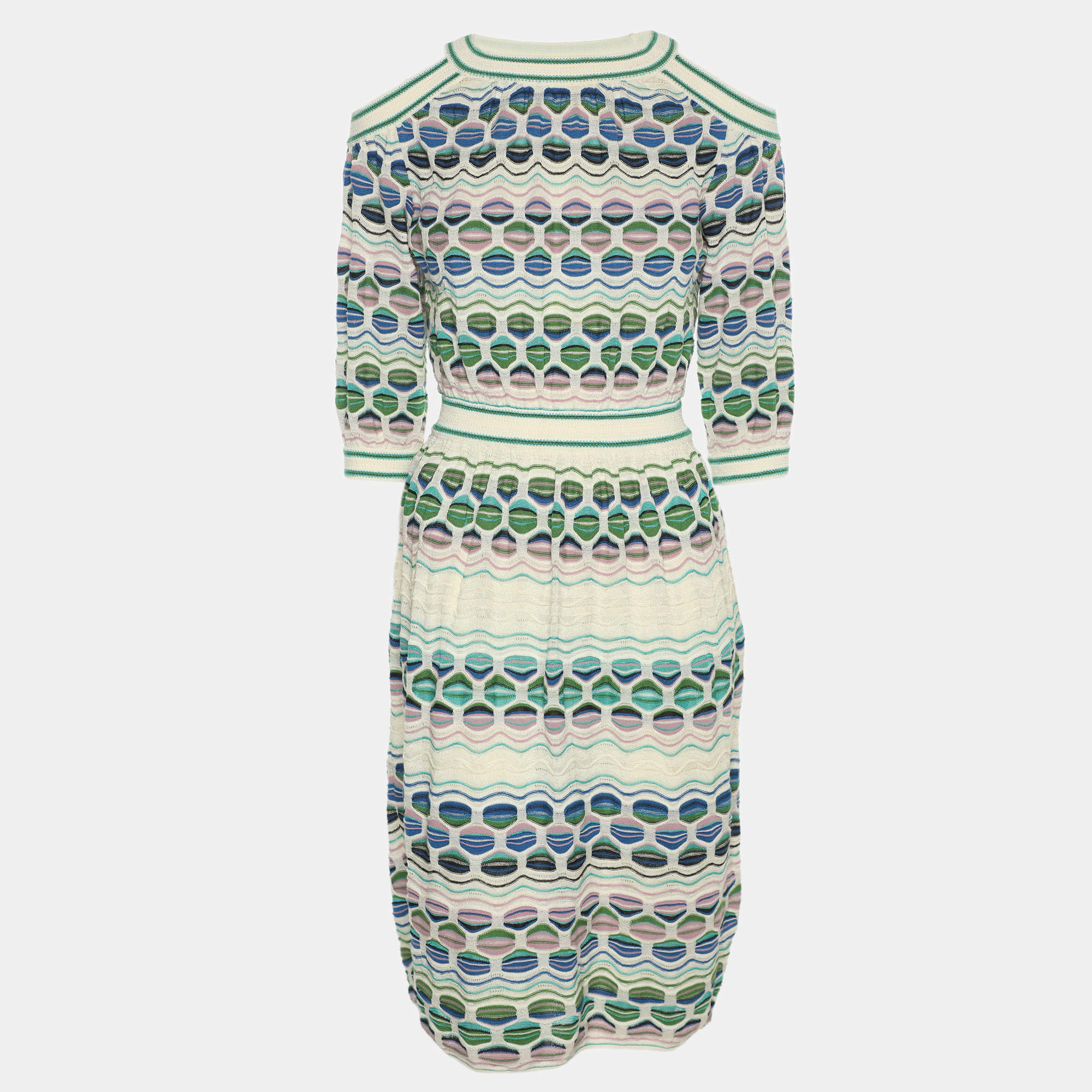 Pre Owned M Missoni Multicolor Knit Cut Out Shoulder Dress S