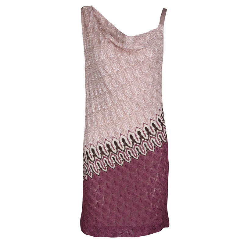 Pre Owned Missoni Multicolor Patterned Knit Draped Sleeveless Dress M